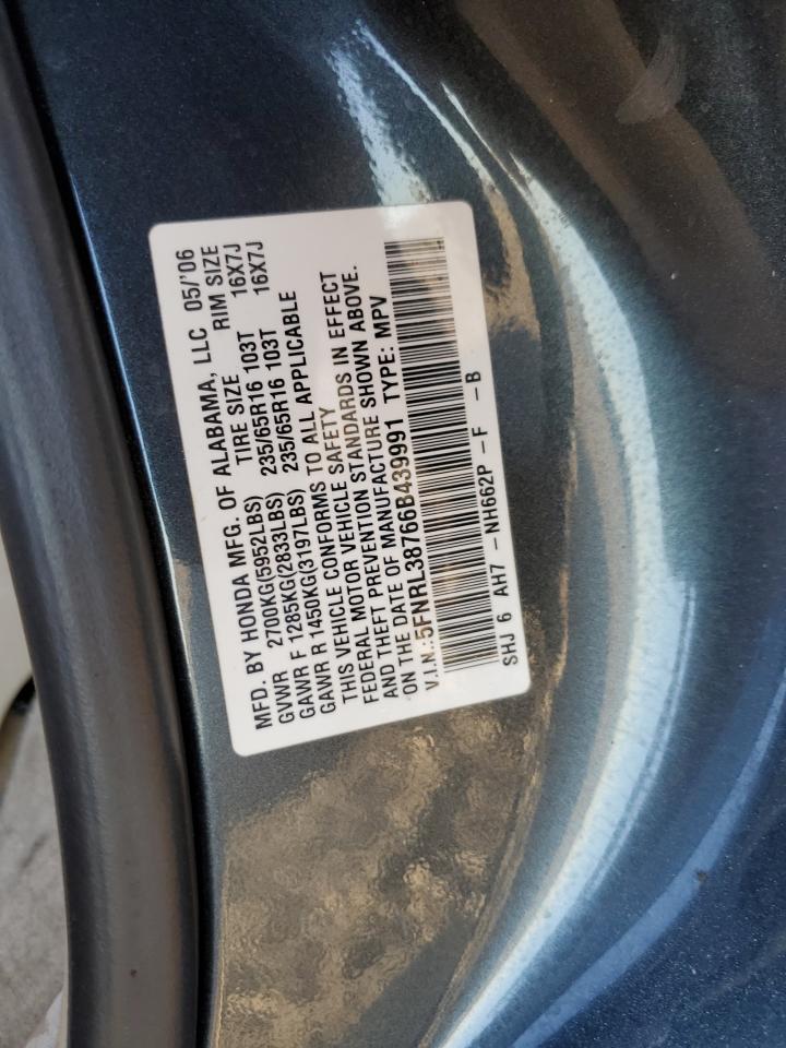 5FNRL38766B439991 2006 Honda Odyssey Exl