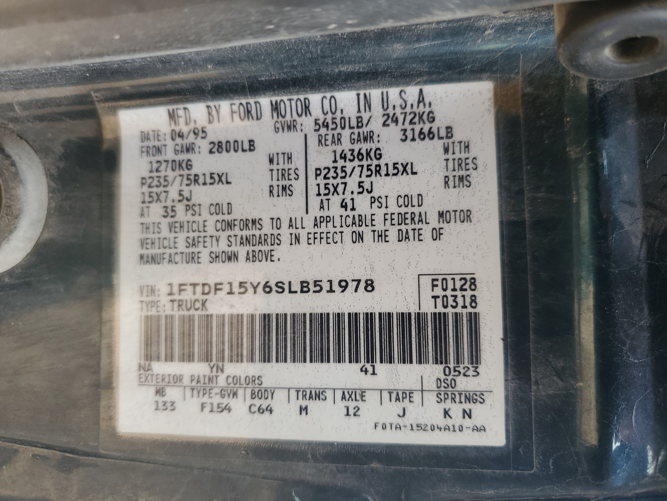 1FTDF15Y6SLB51978 1995 Ford F150