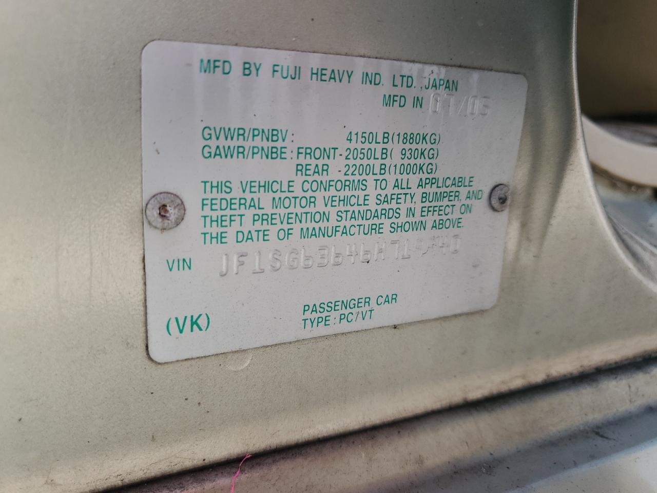 2006 Subaru Forester 2.5X VIN: JF1SG63646H719940 Lot: 64061094