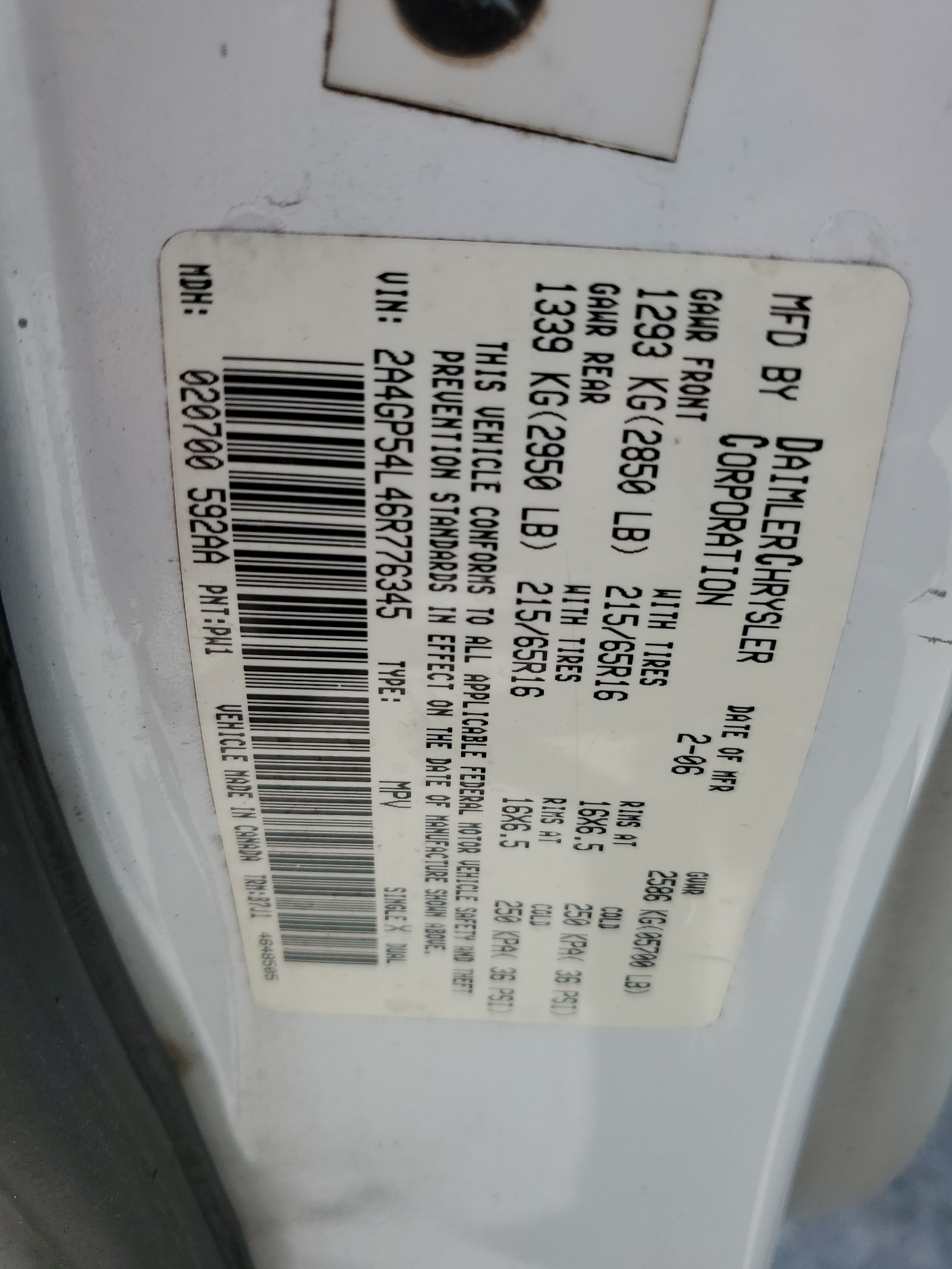 2A4GP54L46R776345 2006 Chrysler Town & Country Touring