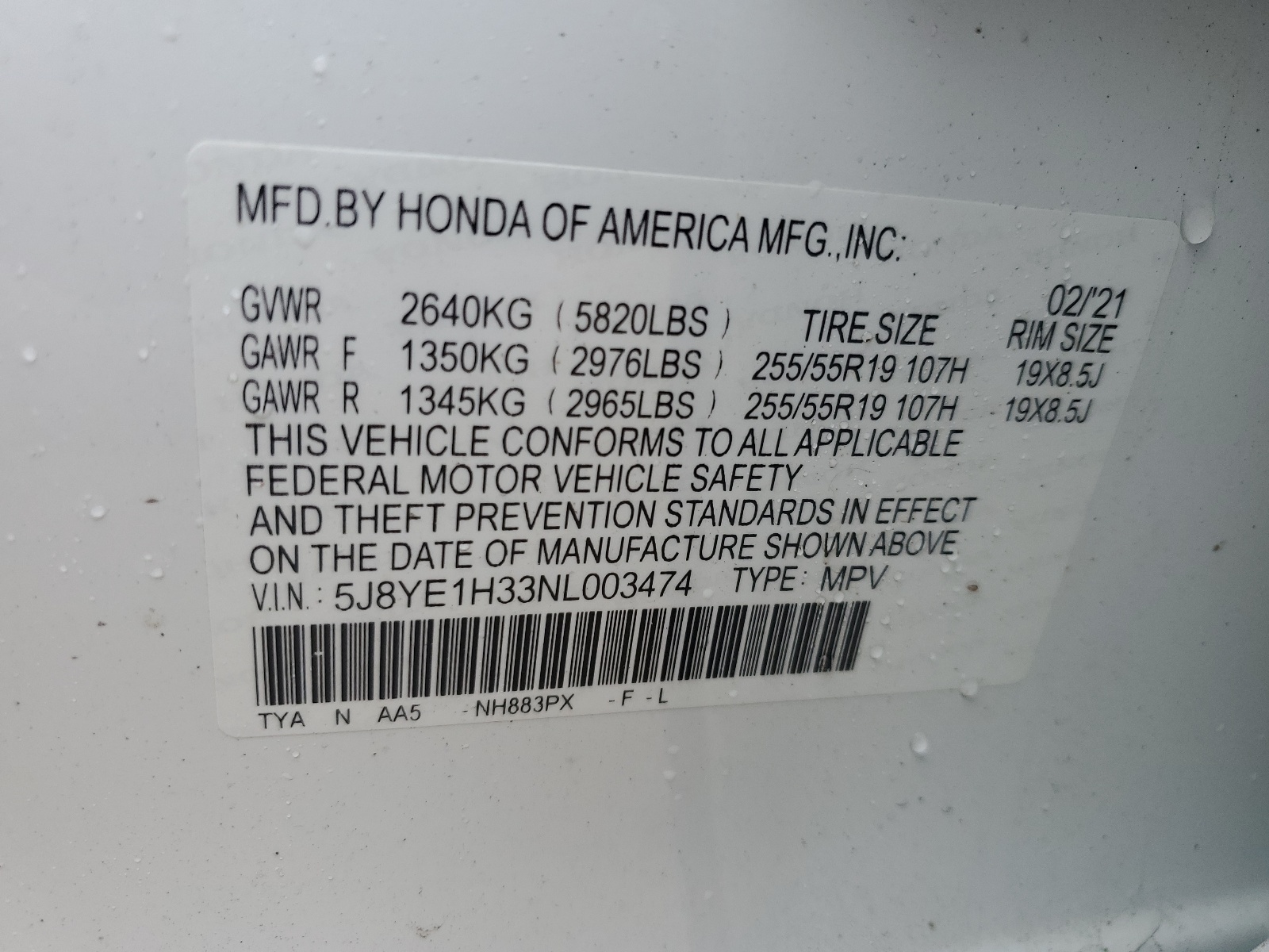 5J8YE1H33NL003474 2022 Acura Mdx