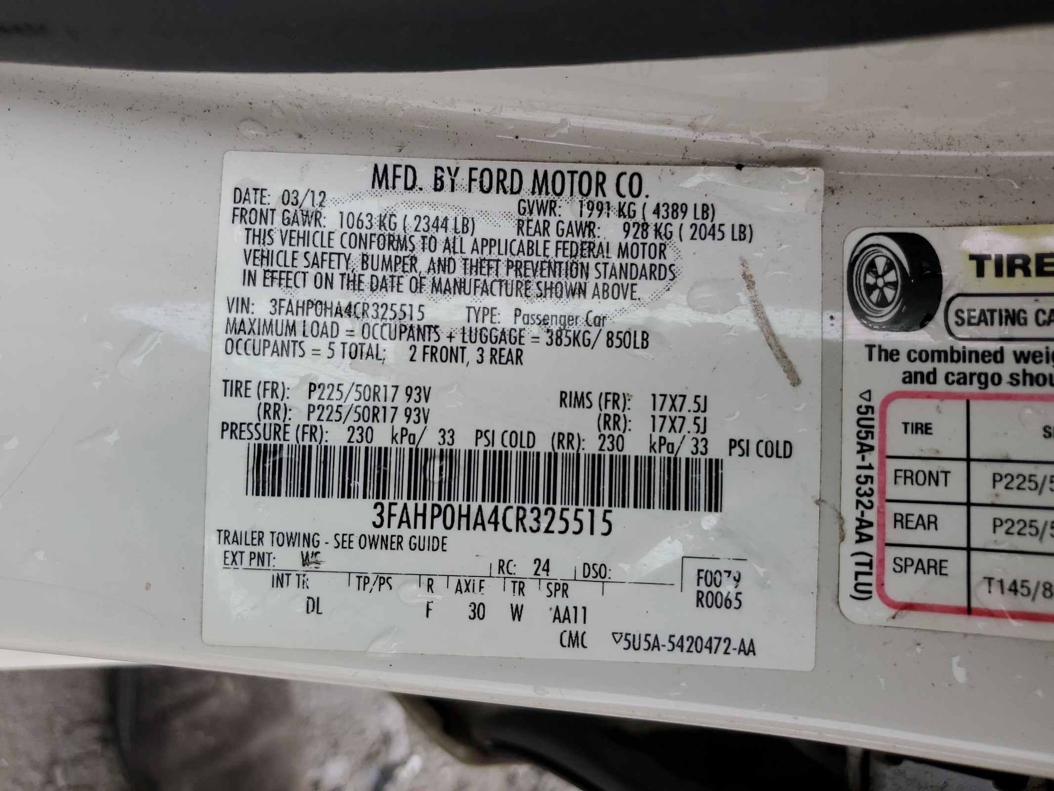 3FAHP0HA4CR325515 2012 Ford Fusion Se