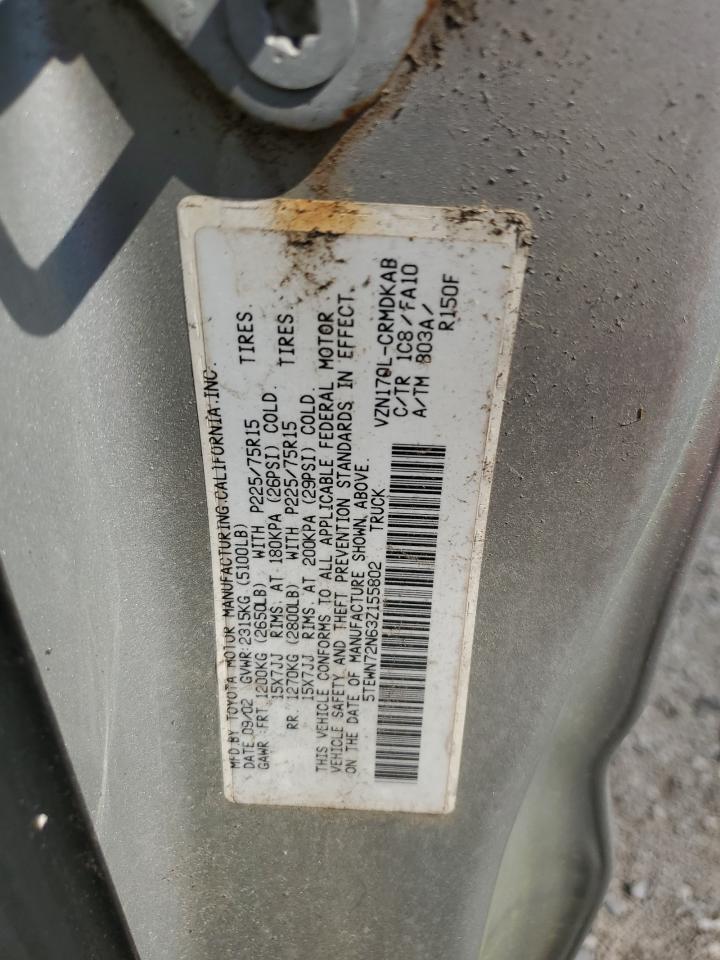 2003 Toyota Tacoma Xtracab VIN: 5TEWN72N63Z155802 Lot: 63709034