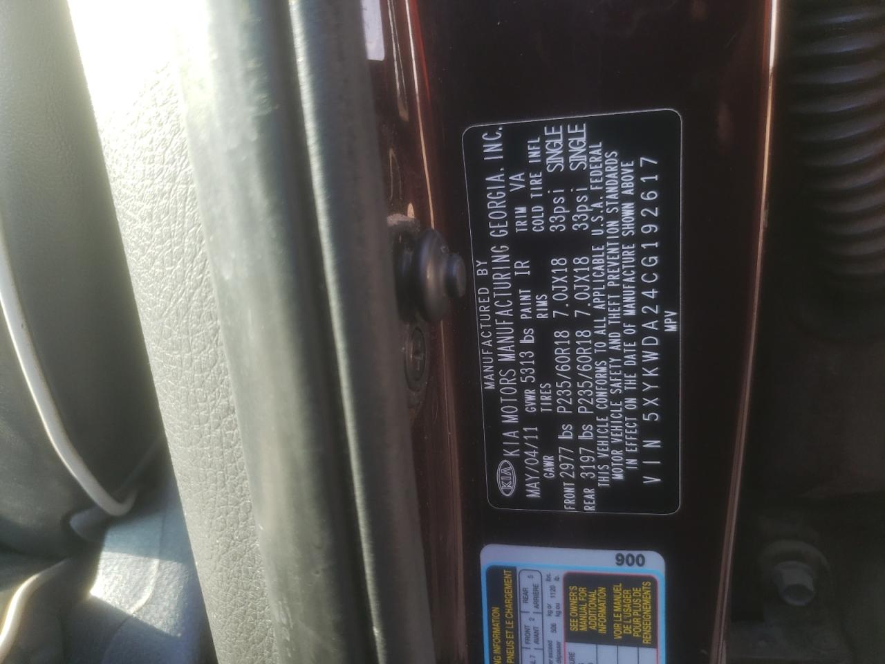 2012 Kia Sorento Sx VIN: 5XYKWDA24CG192617 Lot: 65545364