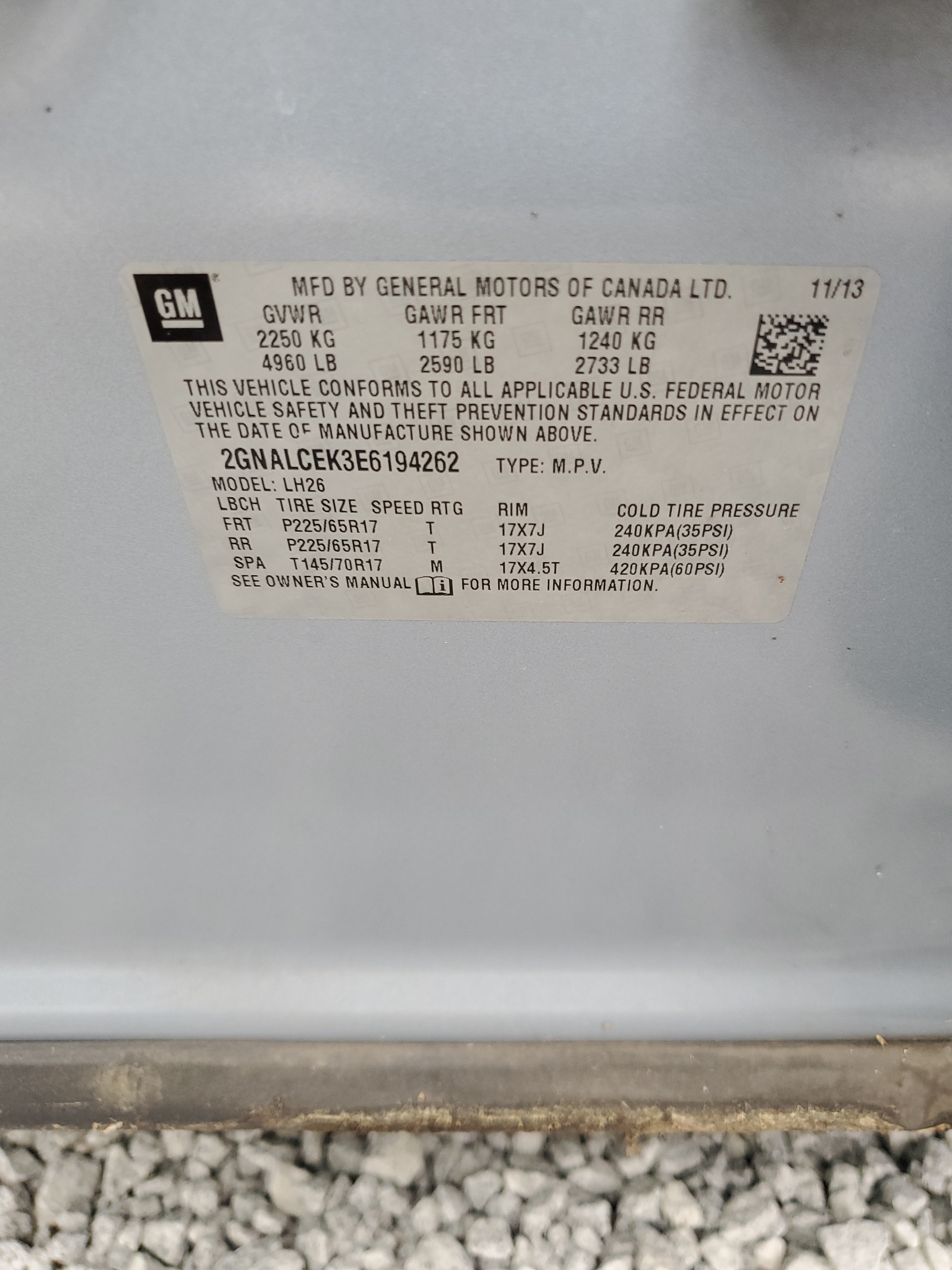 2GNALCEK3E6194262 2014 Chevrolet Equinox Lt