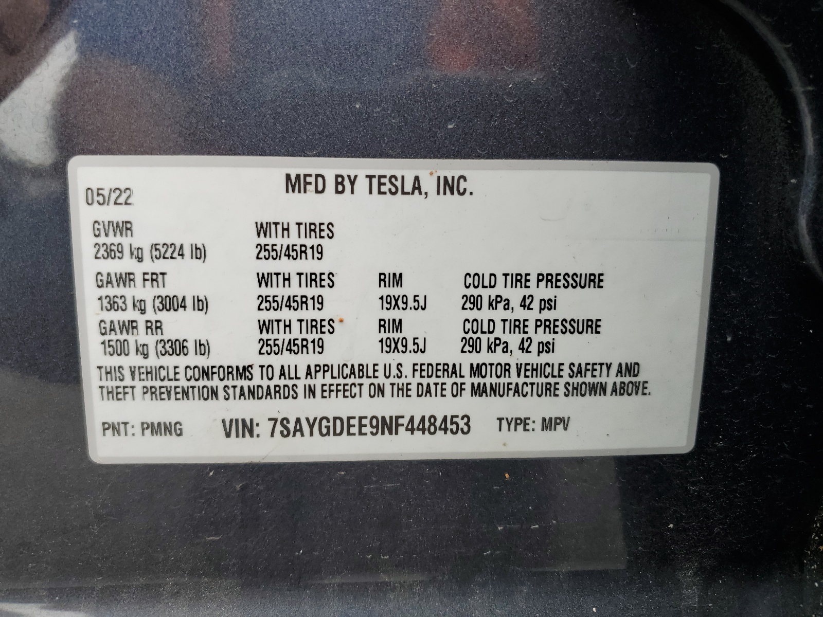 7SAYGDEE9NF448453 2022 Tesla Model Y