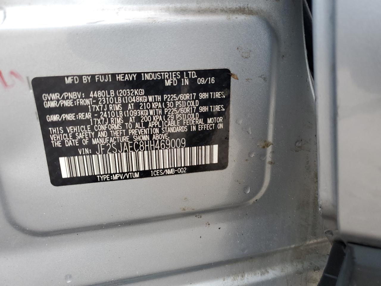 2017 Subaru Forester 2.5I Premium VIN: JF2SJAEC8HH469009 Lot: 63010084