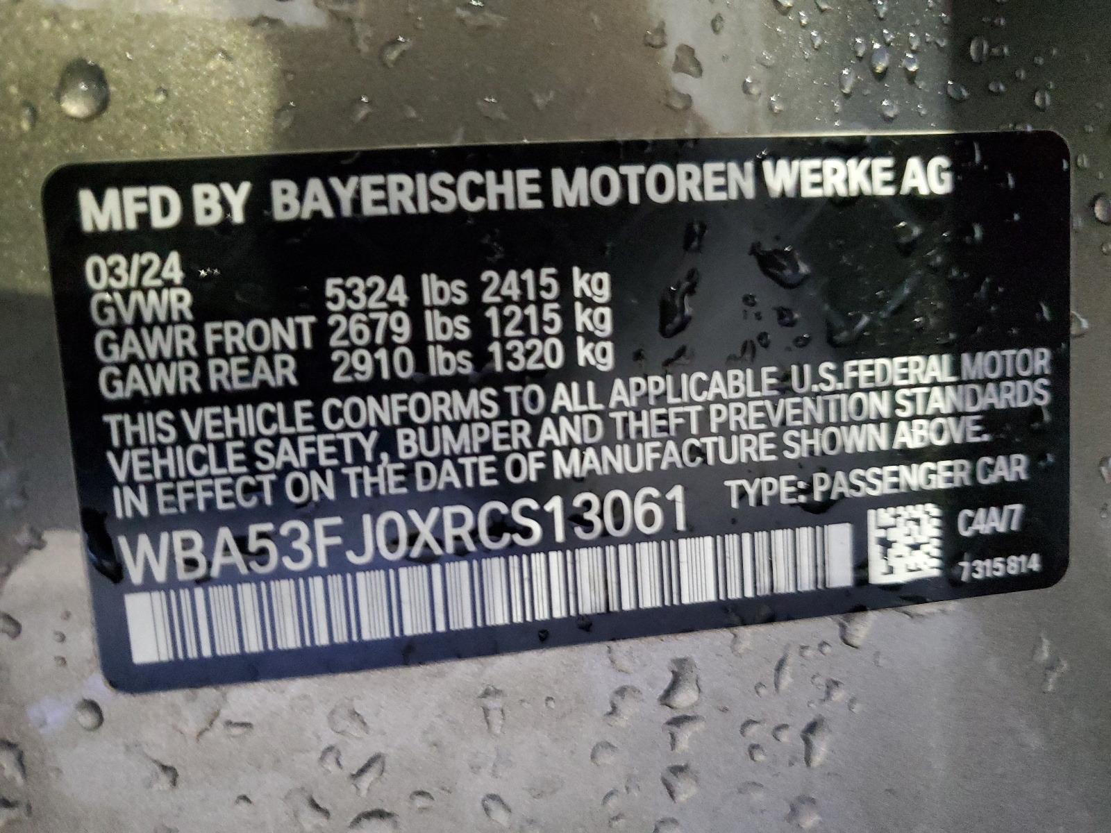 WBA53FJ0XRCS13061 2024 BMW 530 Xi