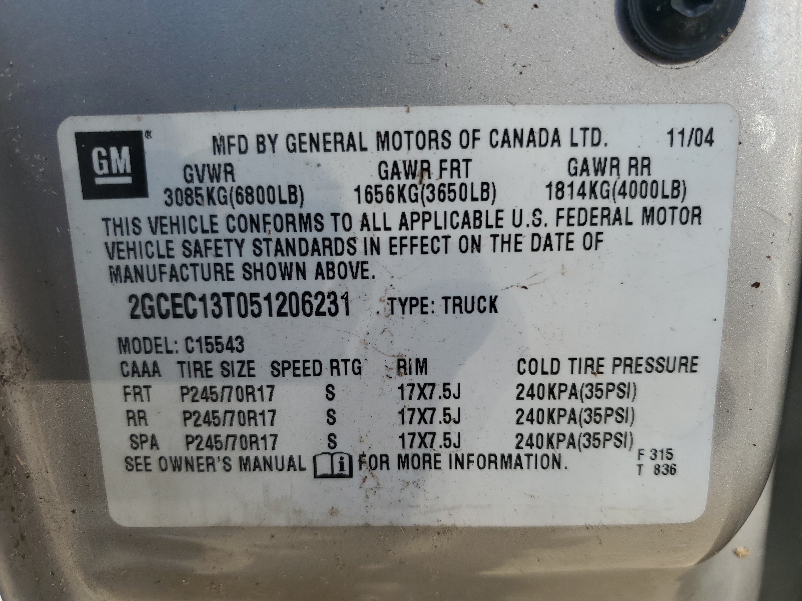 2GCEC13T051206231 2005 Chevrolet Silverado C1500