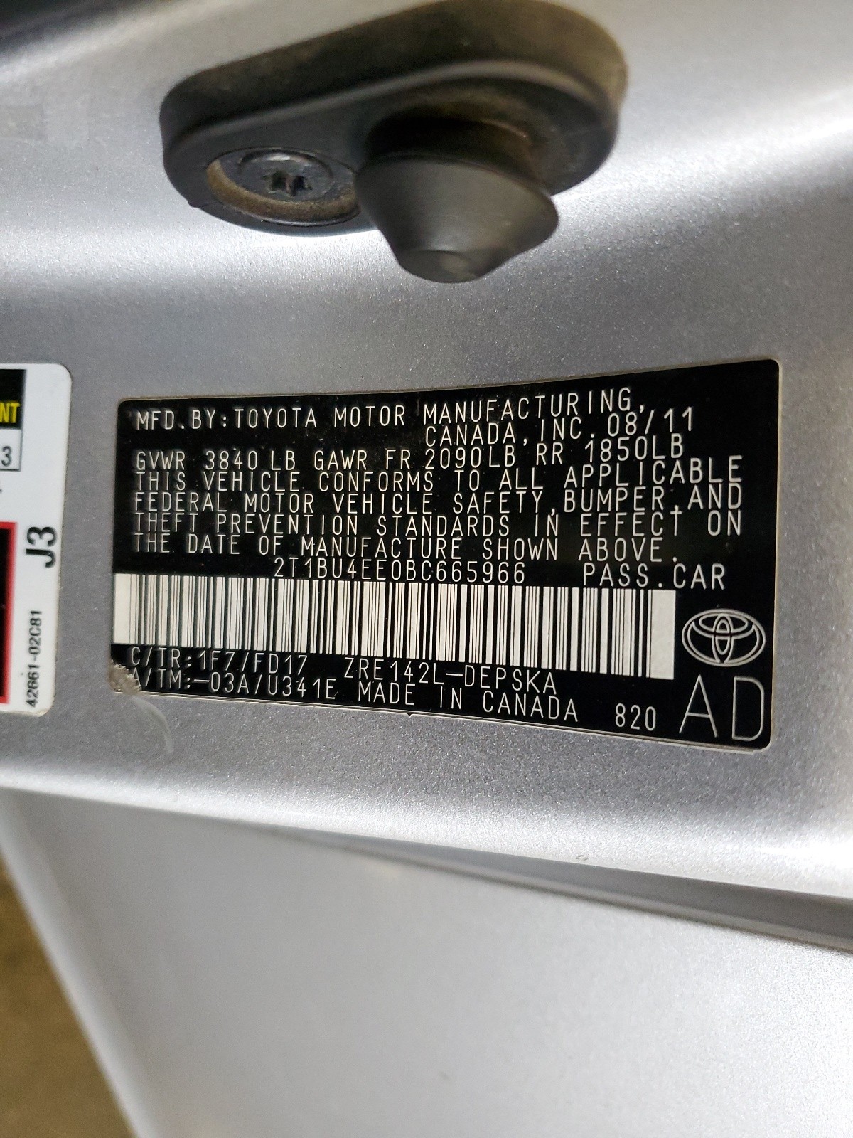 2T1BU4EE0BC665966 2011 Toyota Corolla Base