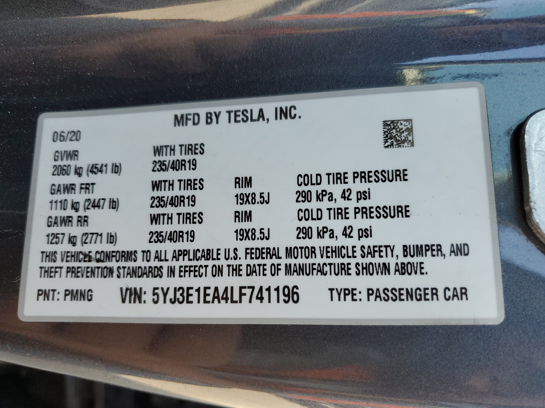 5YJ3E1EA4LF741196 2020 Tesla Model 3