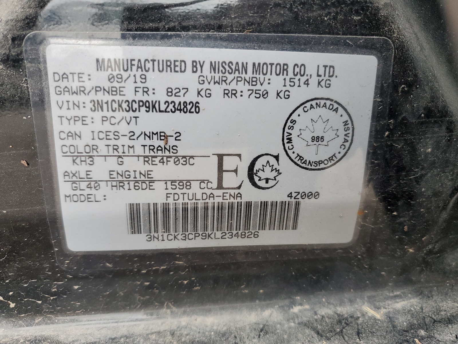 3N1CK3CP9KL234826 2019 Nissan Micra