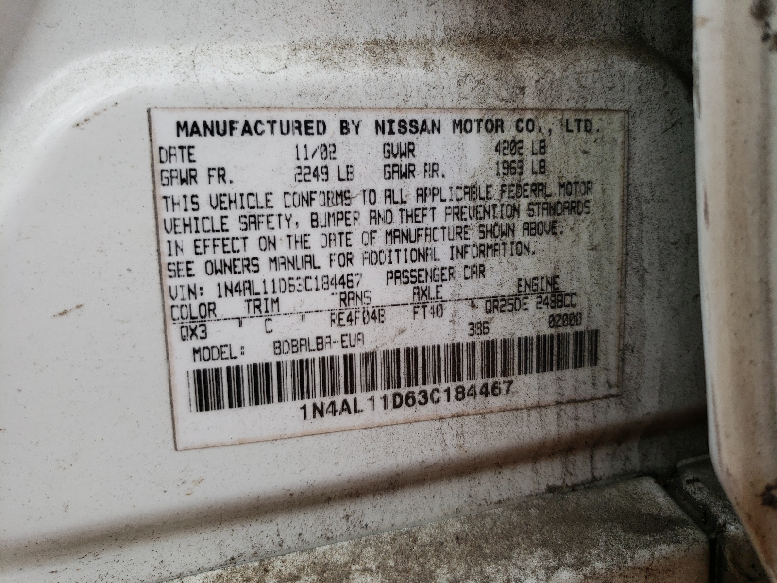 1N4AL11D63C184467 2003 Nissan Altima Base