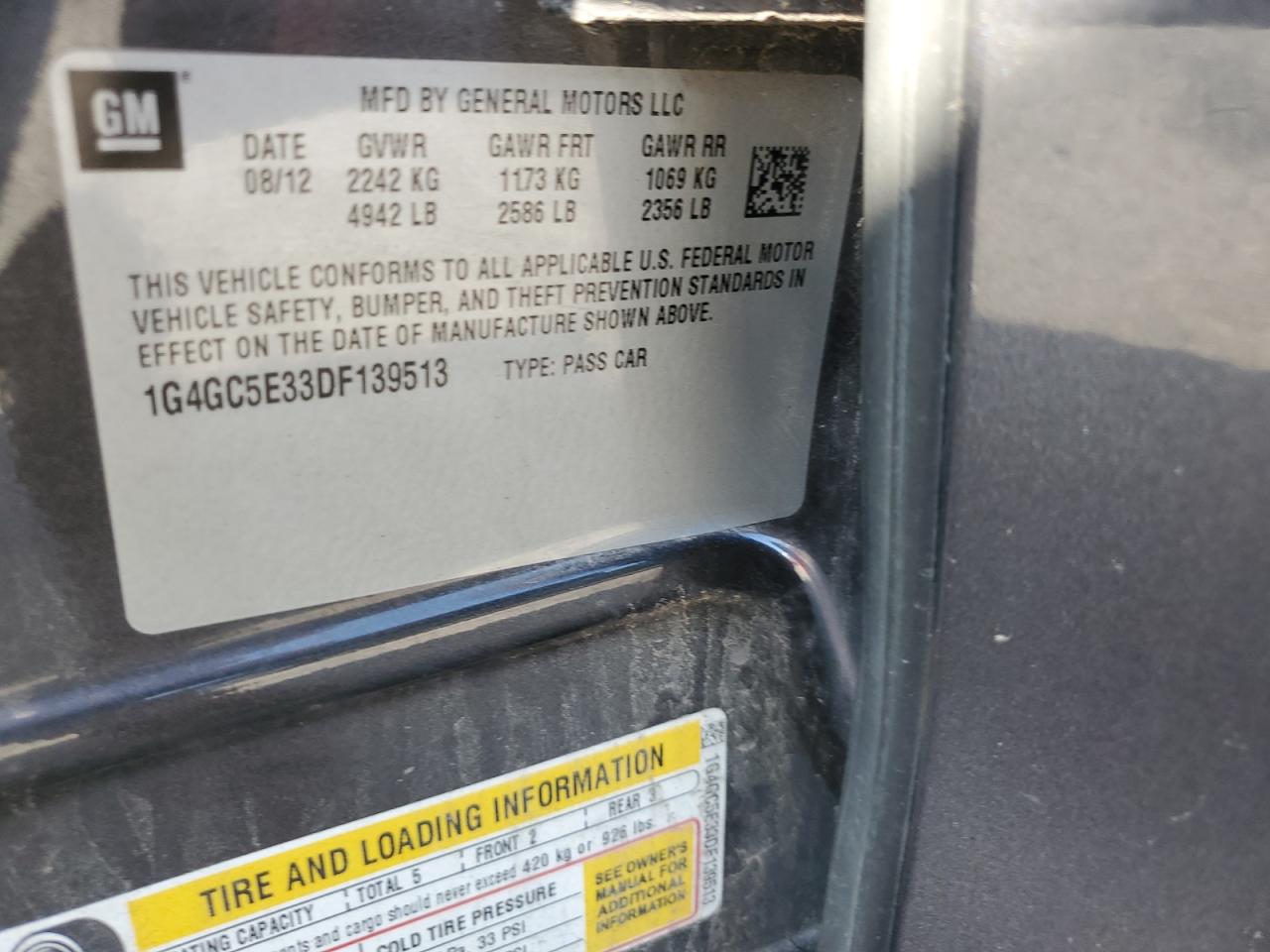 2013 Buick Lacrosse VIN: 1G4GC5E33DF139513 Lot: 63130434