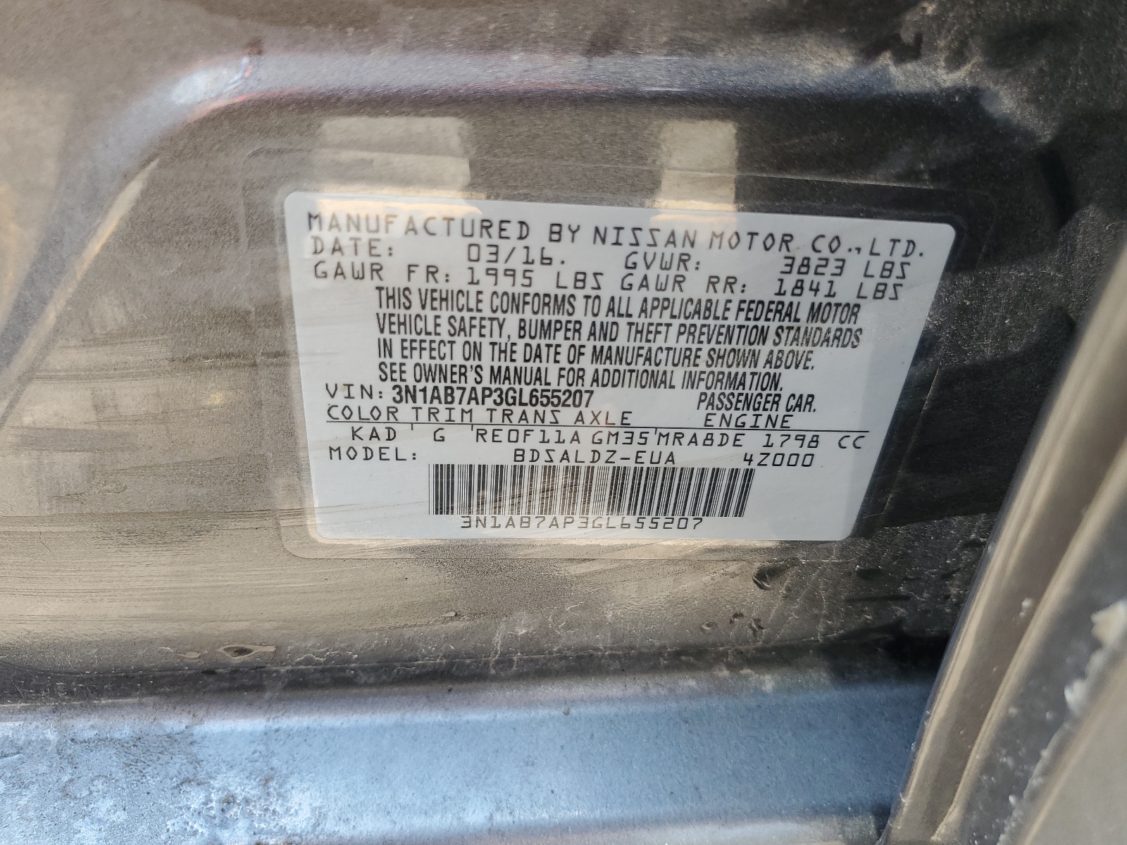 3N1AB7AP3GL655207 2016 Nissan Sentra S