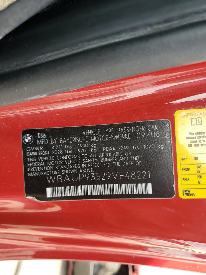 2009 BMW 128 I VIN: WBAUP93529VF48221 Lot: 62282364