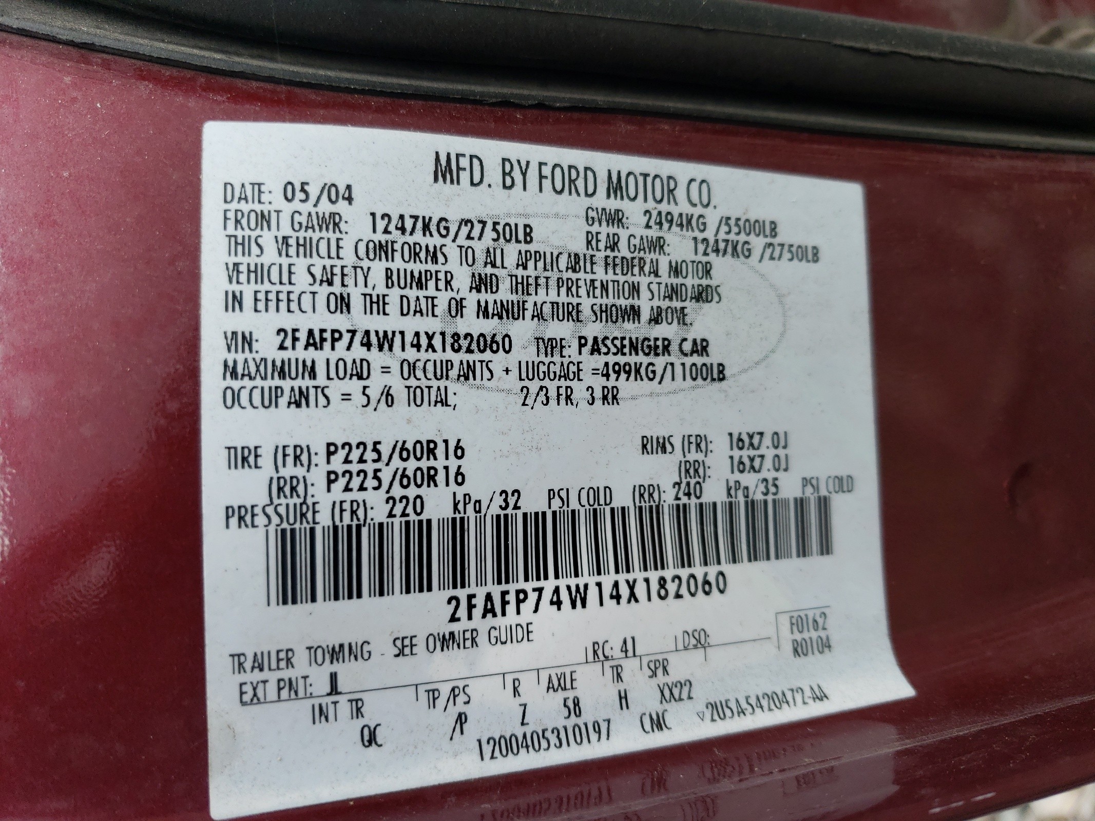 2FAFP74W14X182060 2004 Ford Crown Victoria Lx