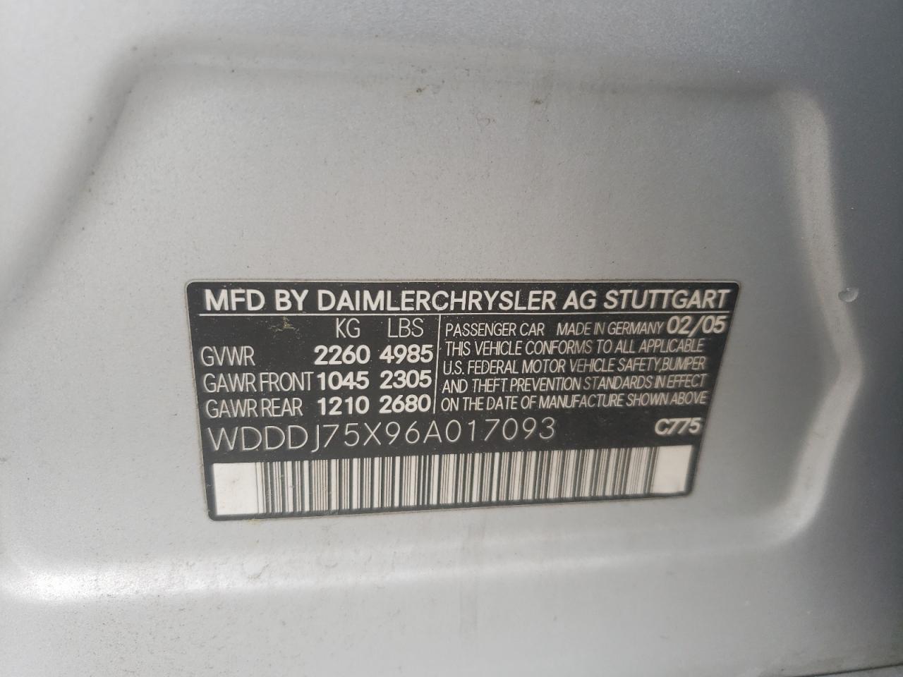 WDDDJ75X96A017093 2006 Mercedes-Benz Cls 500C