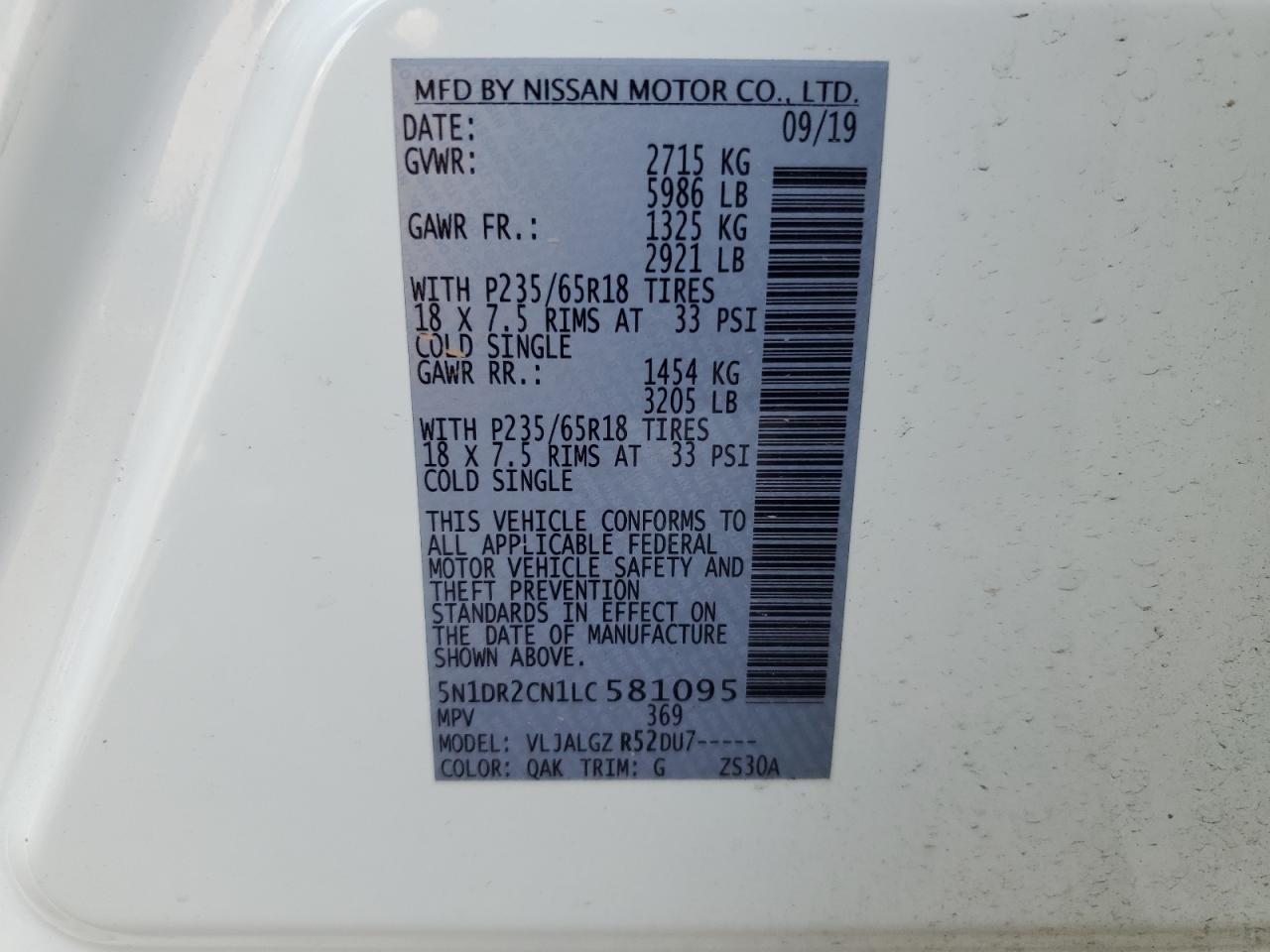 2020 Nissan Pathfinder Sl VIN: 5N1DR2CN1LC581095 Lot: 63676744