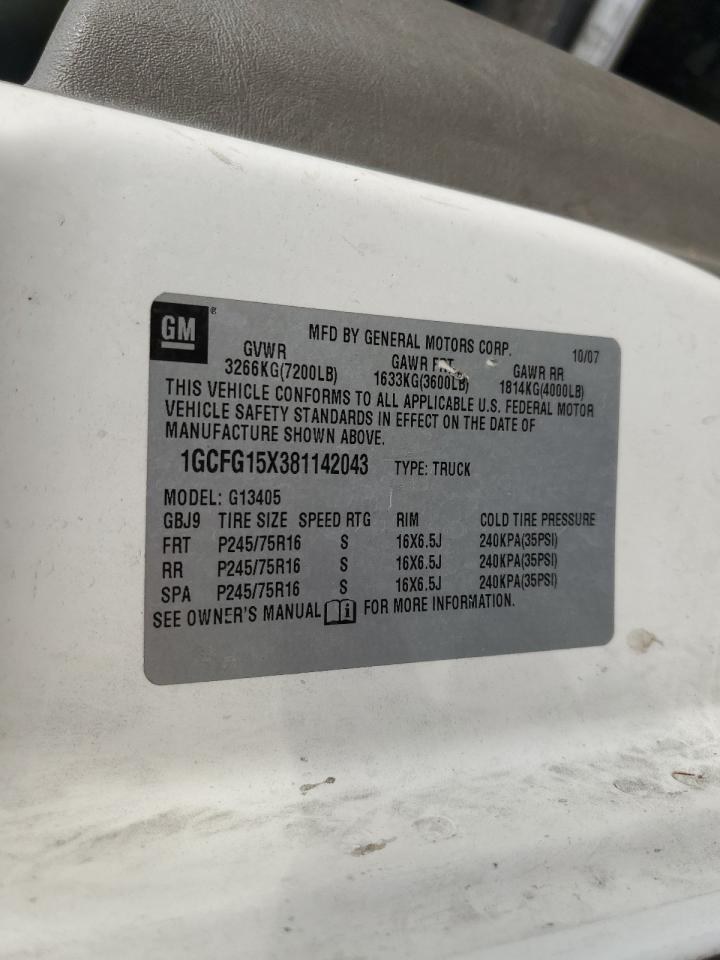 2008 Chevrolet Express G1500 VIN: 1GCFG15X381142043 Lot: 62308954