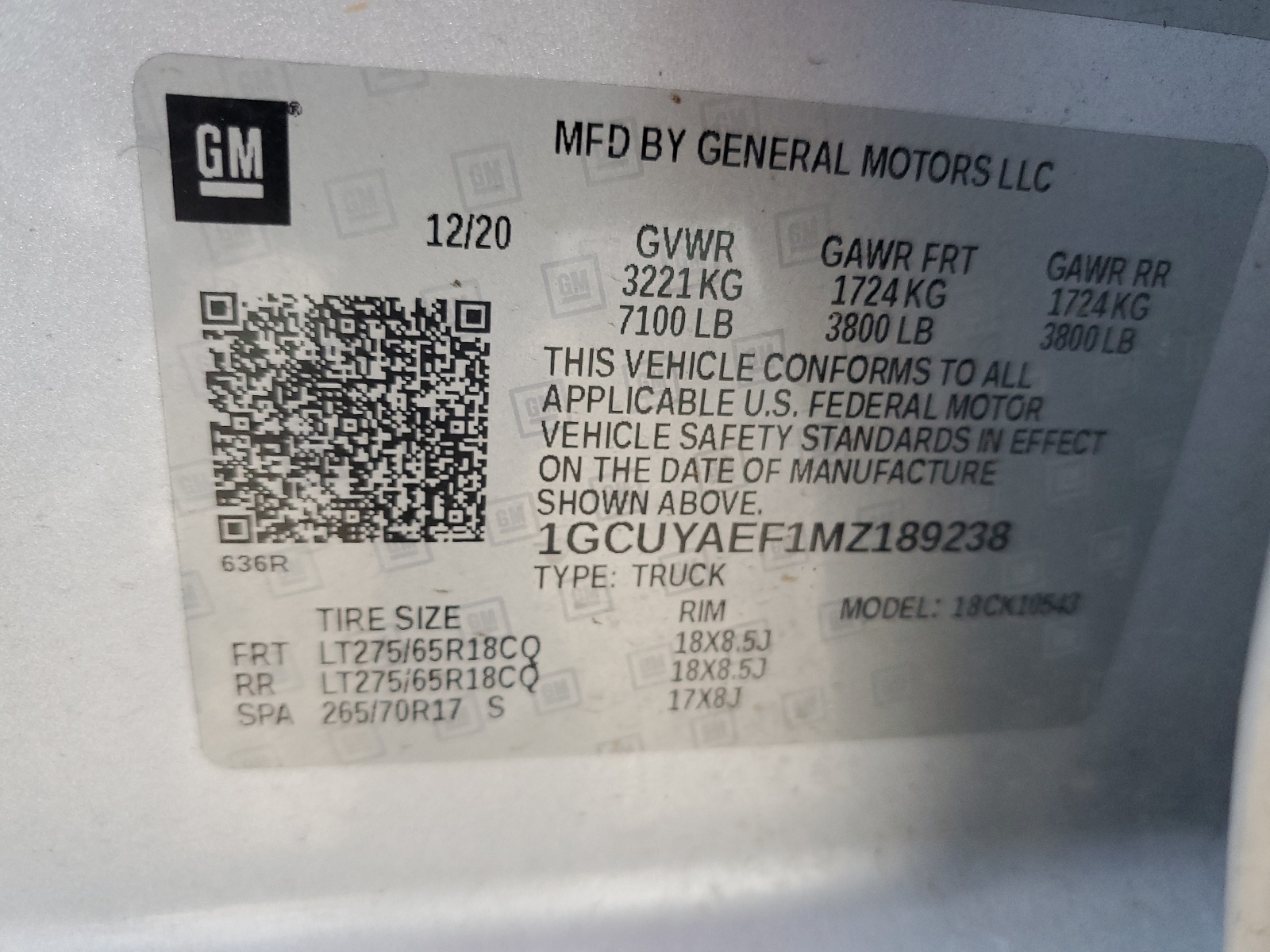 1GCUYAEF1MZ189238 2021 Chevrolet Silverado K1500