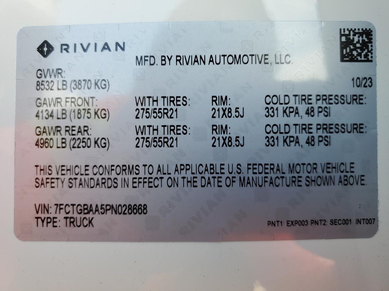 7FCTGBAA5PN028668 2023 Rivian R1T Adventure