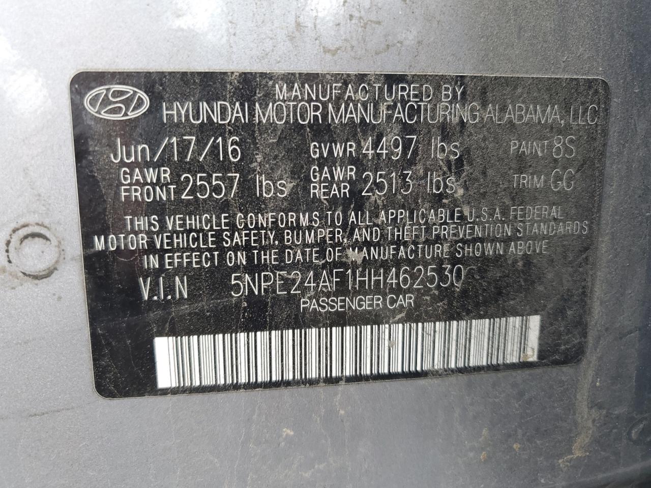 5NPE24AF1HH462530 2017 Hyundai Sonata Se