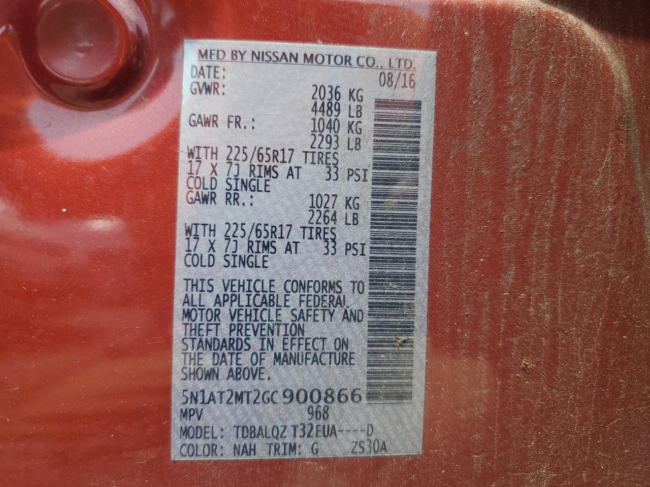 2016 Nissan Rogue S VIN: 5N1AT2MT2GC900866 Lot: 62618034