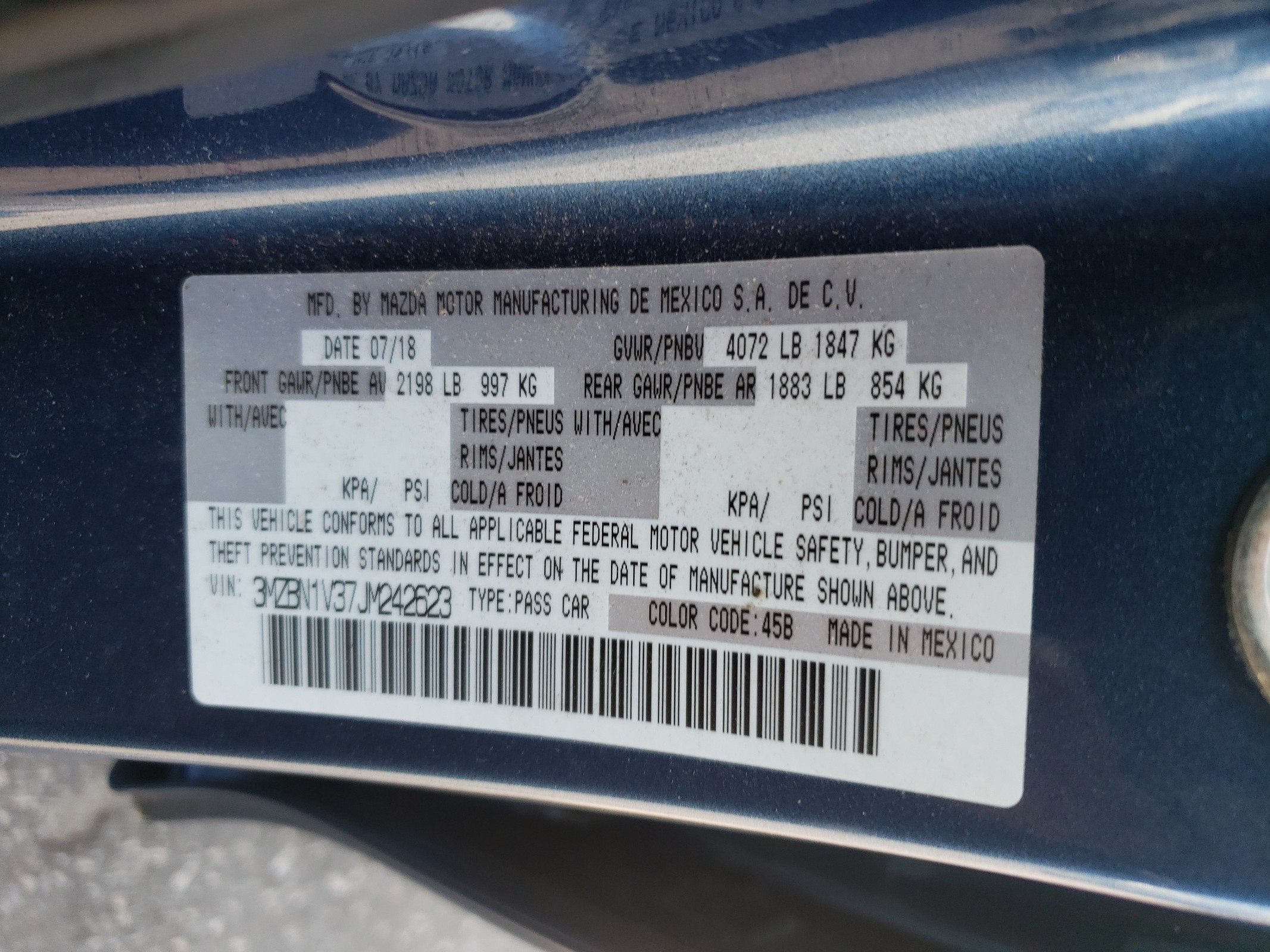 3MZBN1V37JM242623 2018 Mazda 3 Touring