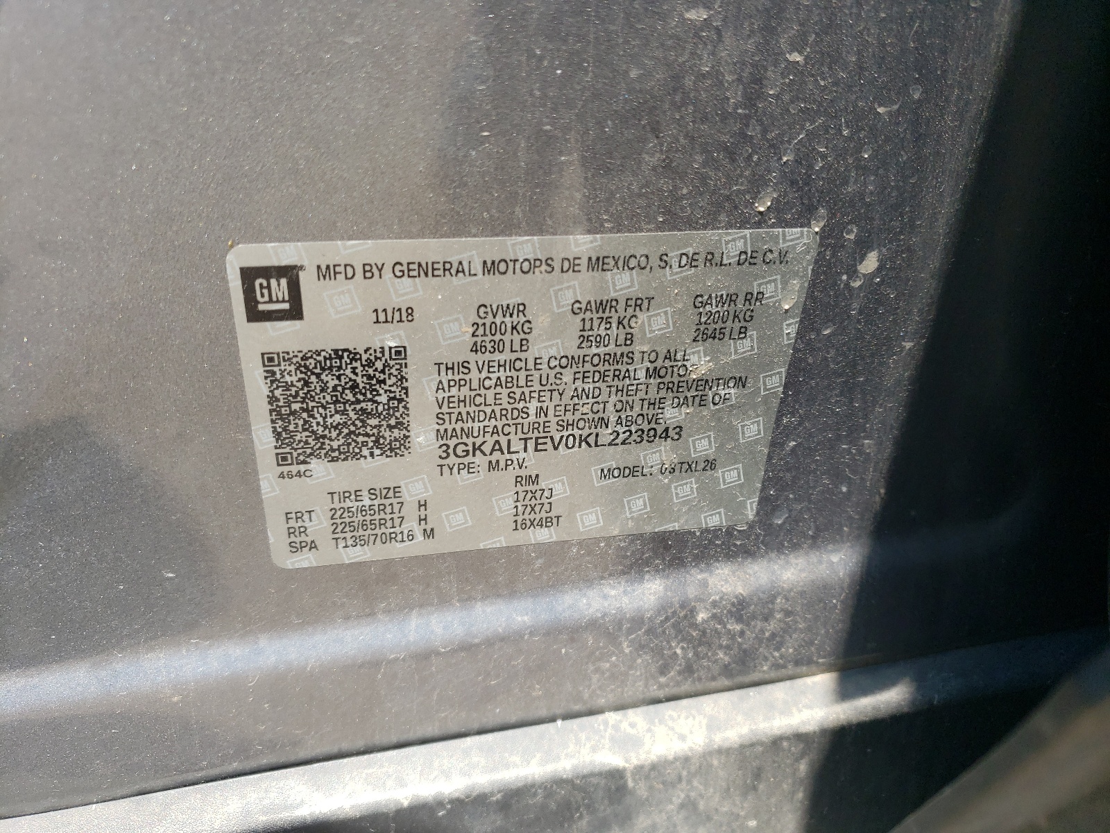 3GKALTEV0KL223943 2019 GMC Terrain Sle