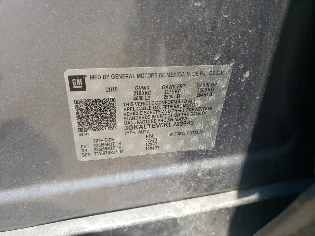 2019 GMC Terrain Sle VIN: 3GKALTEV0KL223943 Lot: 62800904