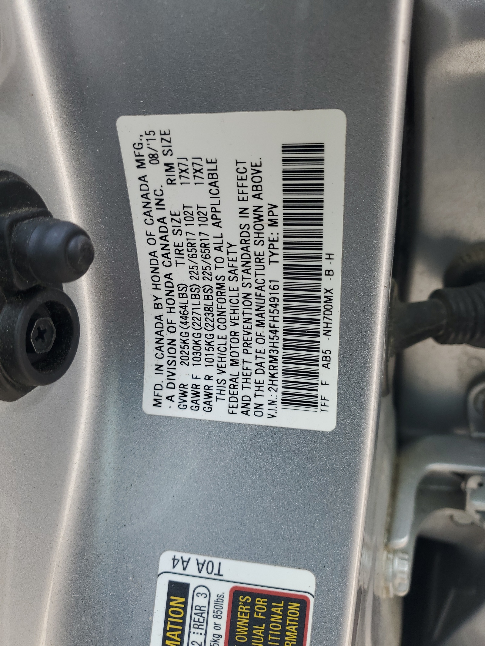 2HKRM3H54FH549161 2015 Honda Cr-V Ex