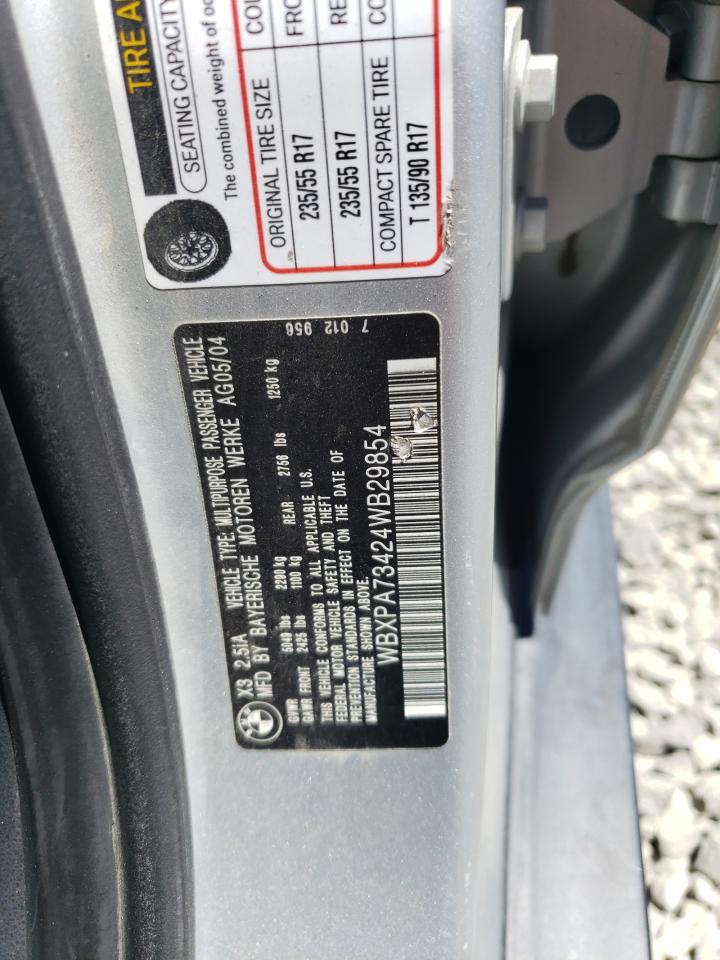 2004 BMW X3 2.5I VIN: WBXPA73424WB29854 Lot: 64605254