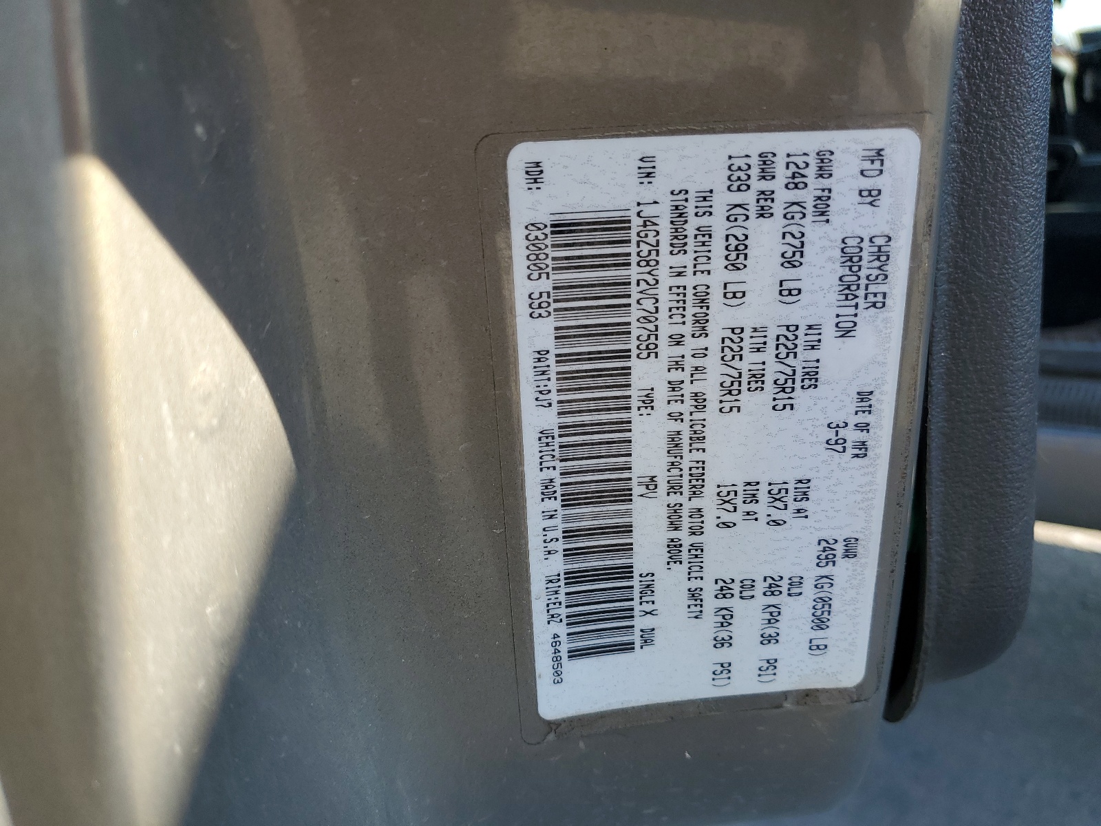 1J4GZ58Y2VC707595 1997 Jeep Grand Cherokee Laredo