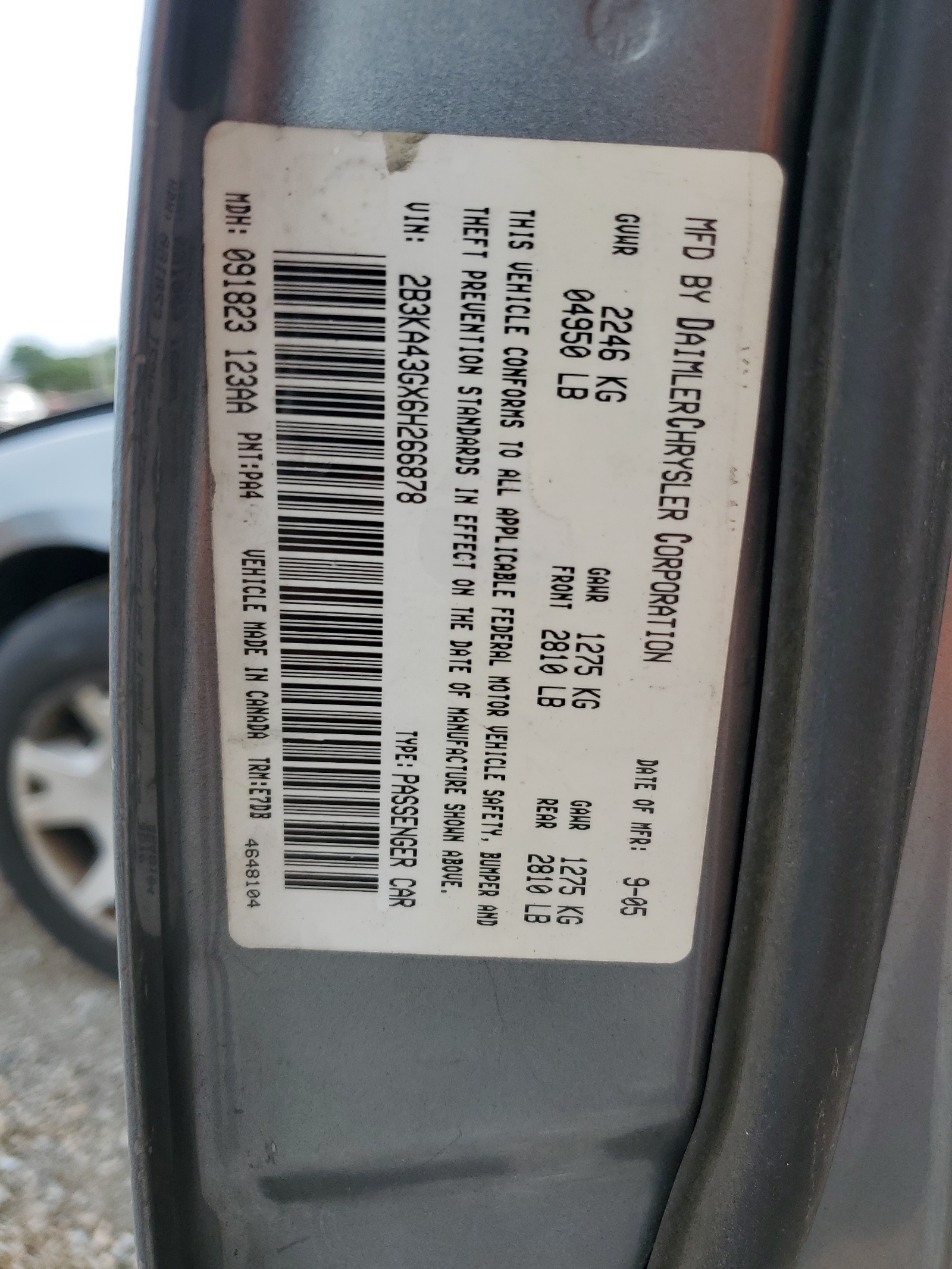 2B3KA43GX6H266878 2006 Dodge Charger Se