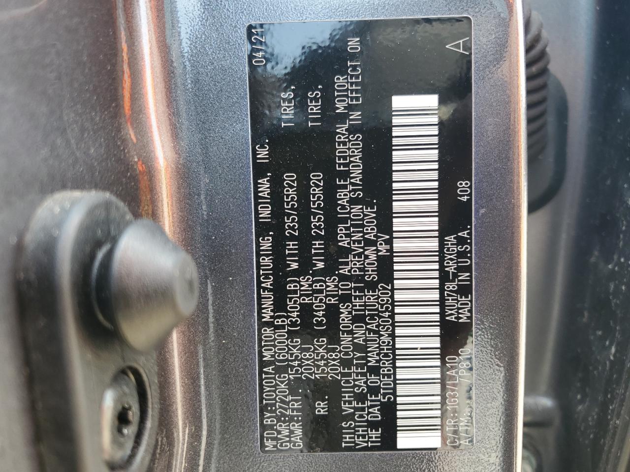 5TDEBRCH9MS045902 2021 Toyota Highlander Hybrid Platinum