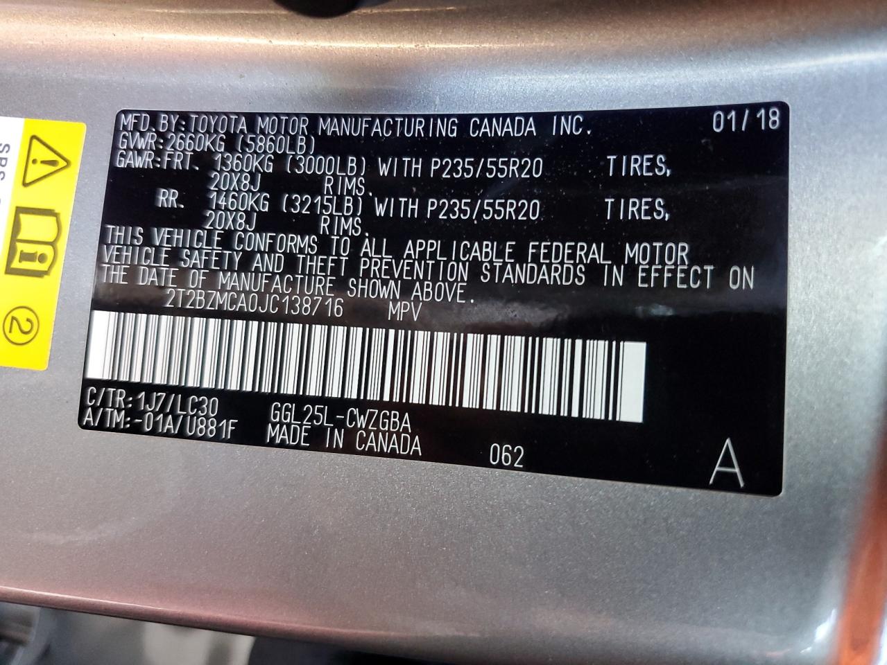 2018 Lexus Rx 350 Base VIN: 2T2BZMCA0JC138716 Lot: 64410504