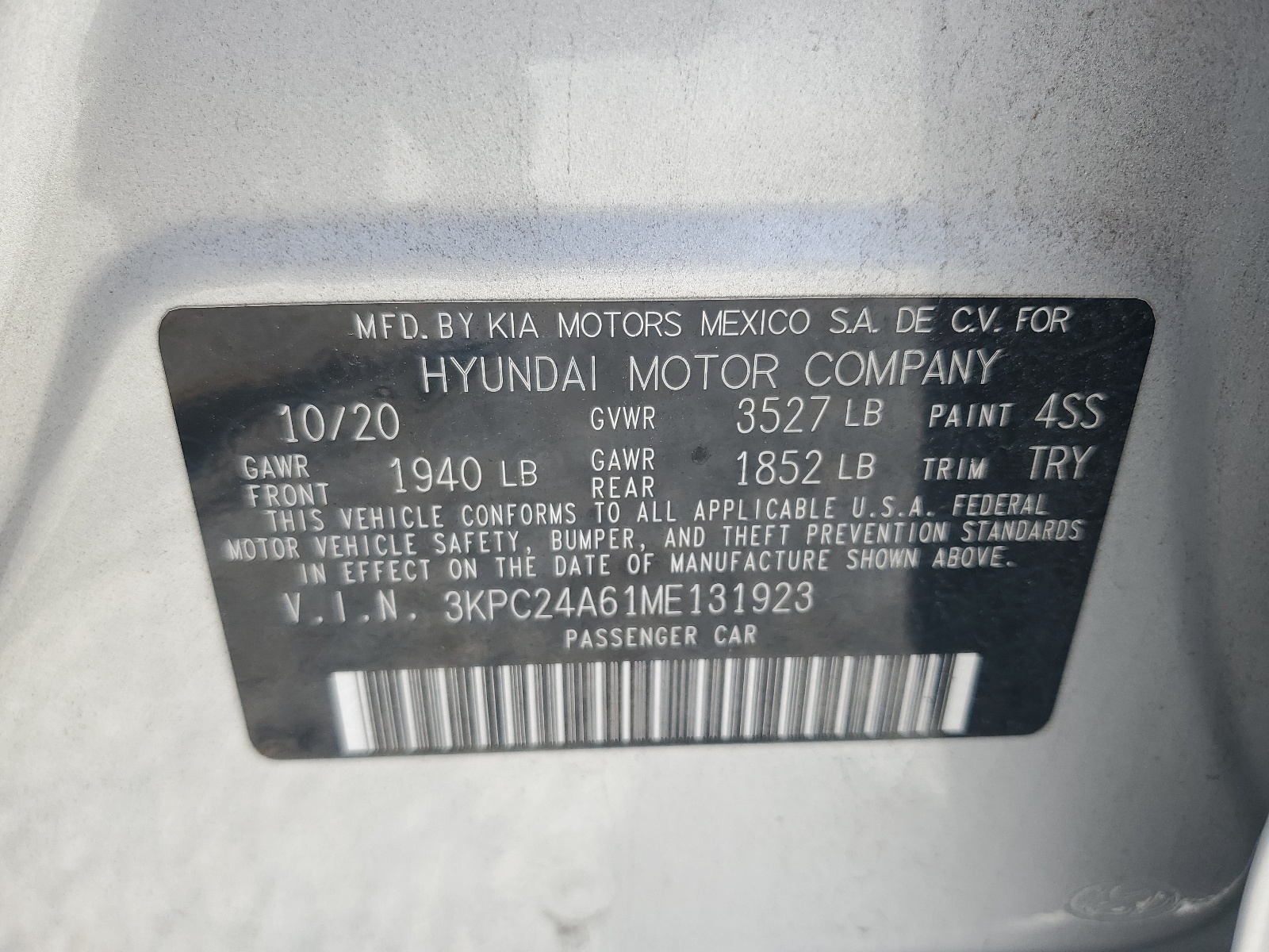 3KPC24A61ME131923 2021 Hyundai Accent Se