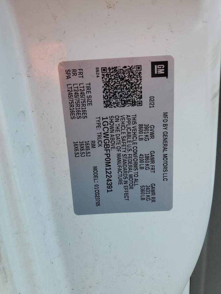 2021 Chevrolet Express G2500 VIN: 1GCWGBFP0M1224391 Lot: 62833194