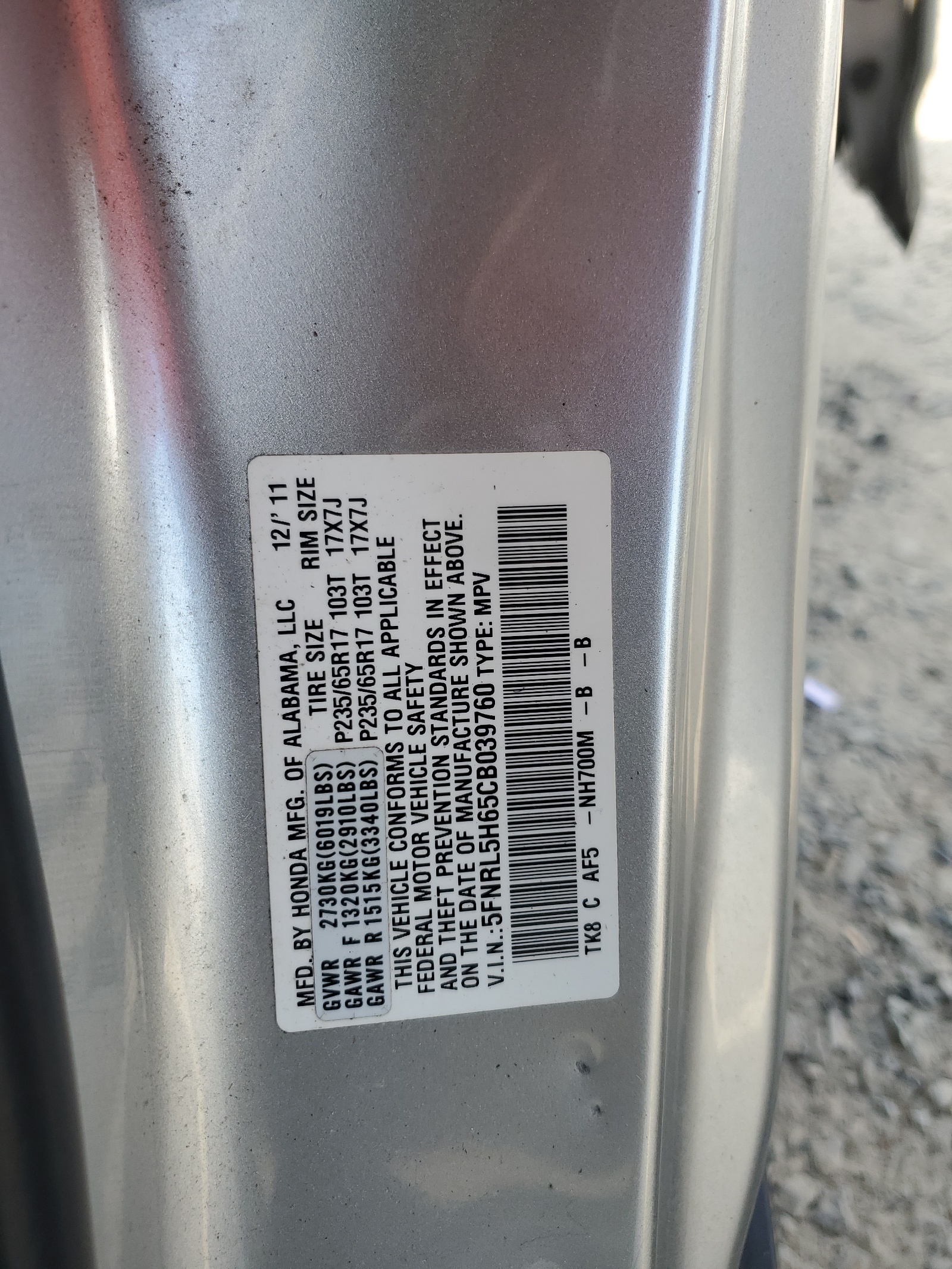 5FNRL5H65CB039760 2012 Honda Odyssey Exl