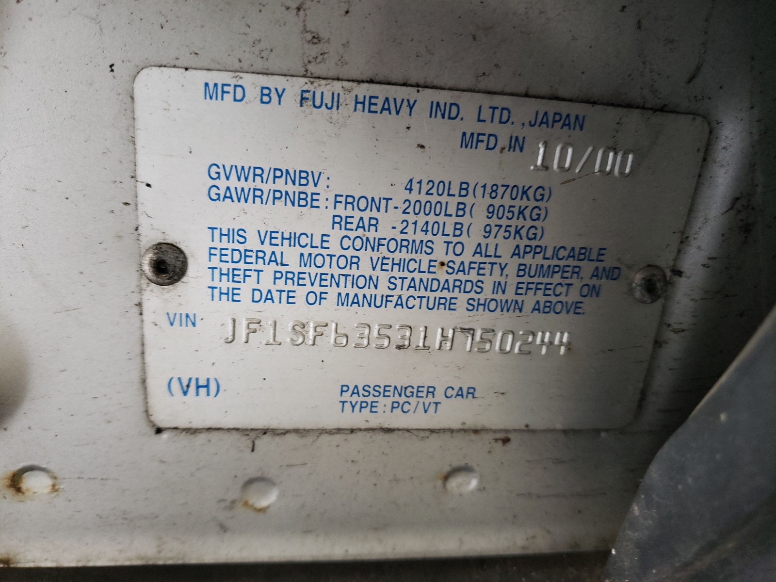 JF1SF63531H750244 2001 Subaru Forester L