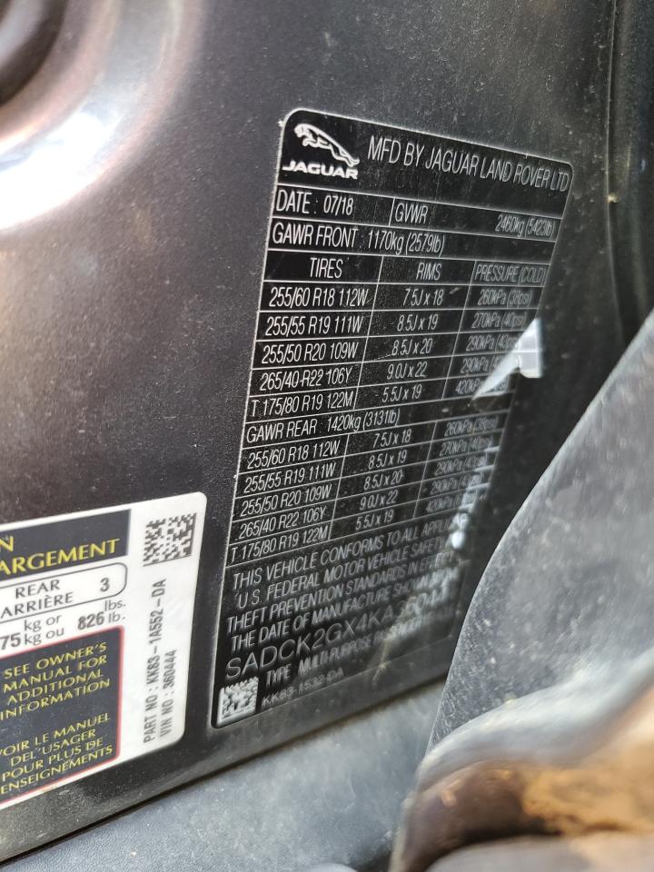 2019 Jaguar F-Pace Prestige VIN: SADCK2GX4KA360444 Lot: 63486574