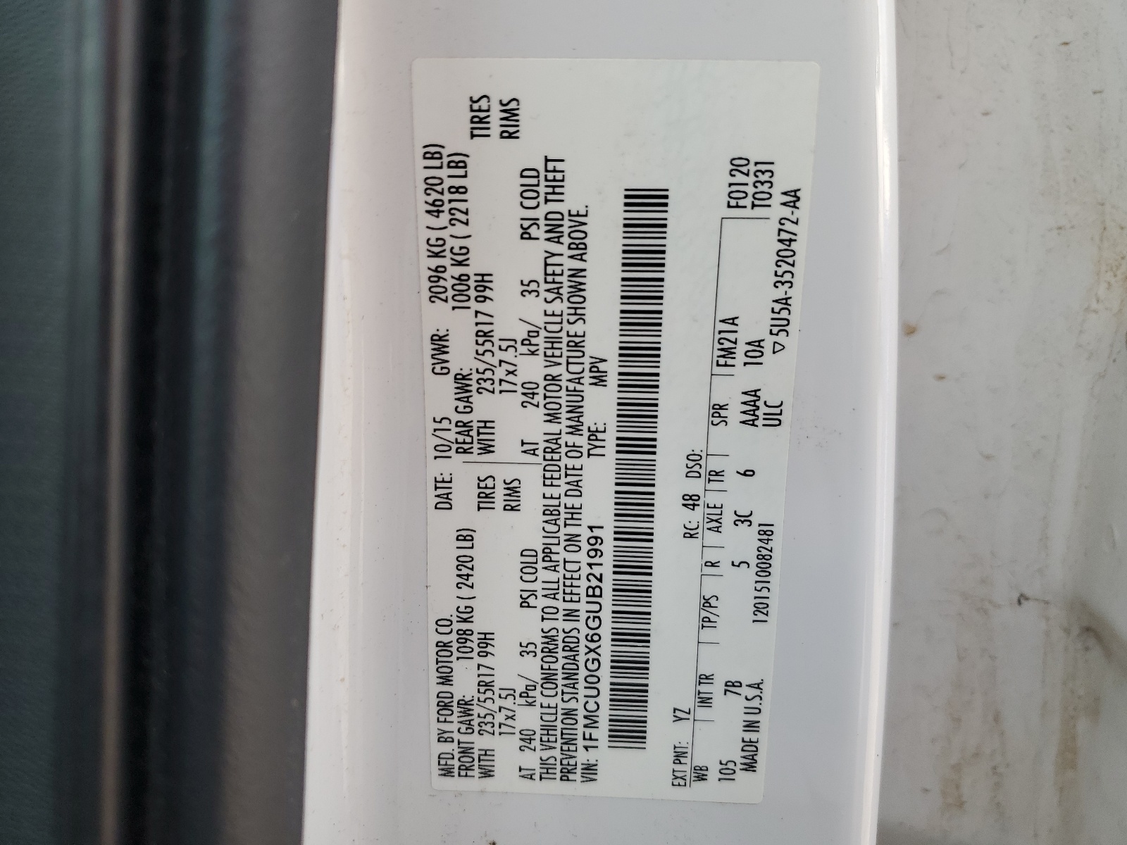 1FMCU0GX6GUB21991 2016 Ford Escape Se