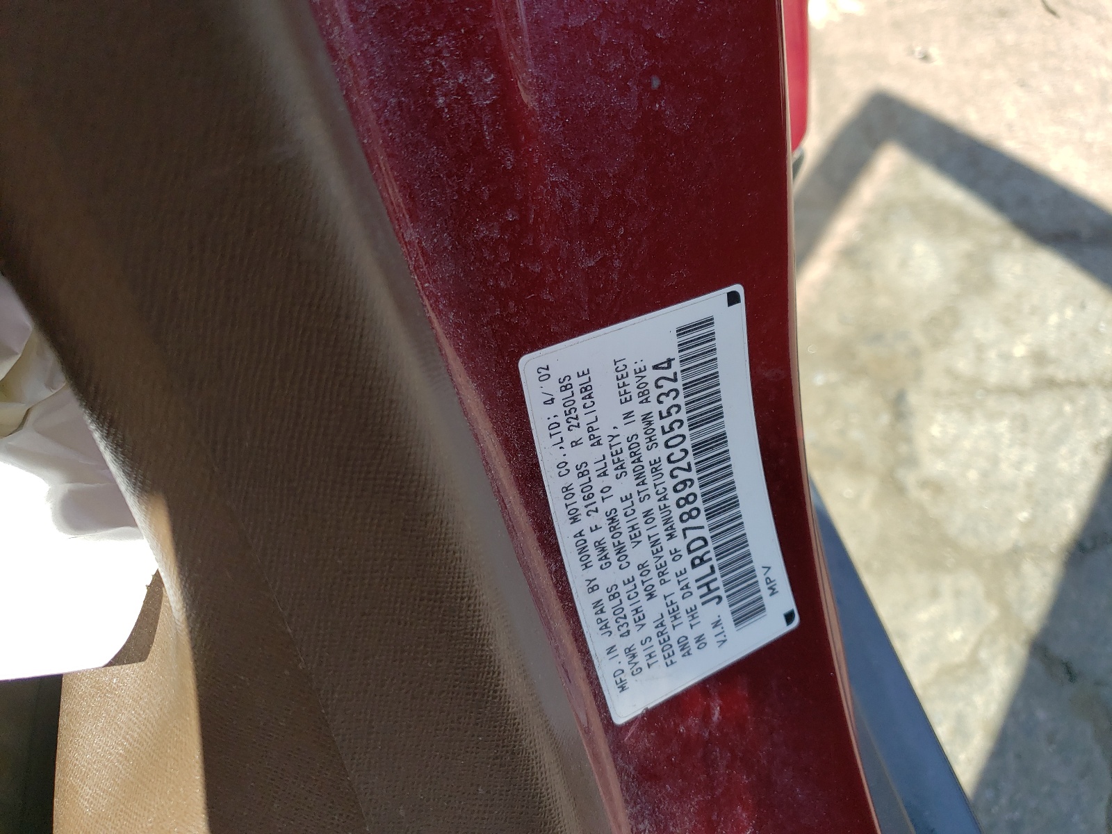 JHLRD78892C055324 2002 Honda Cr-V Ex