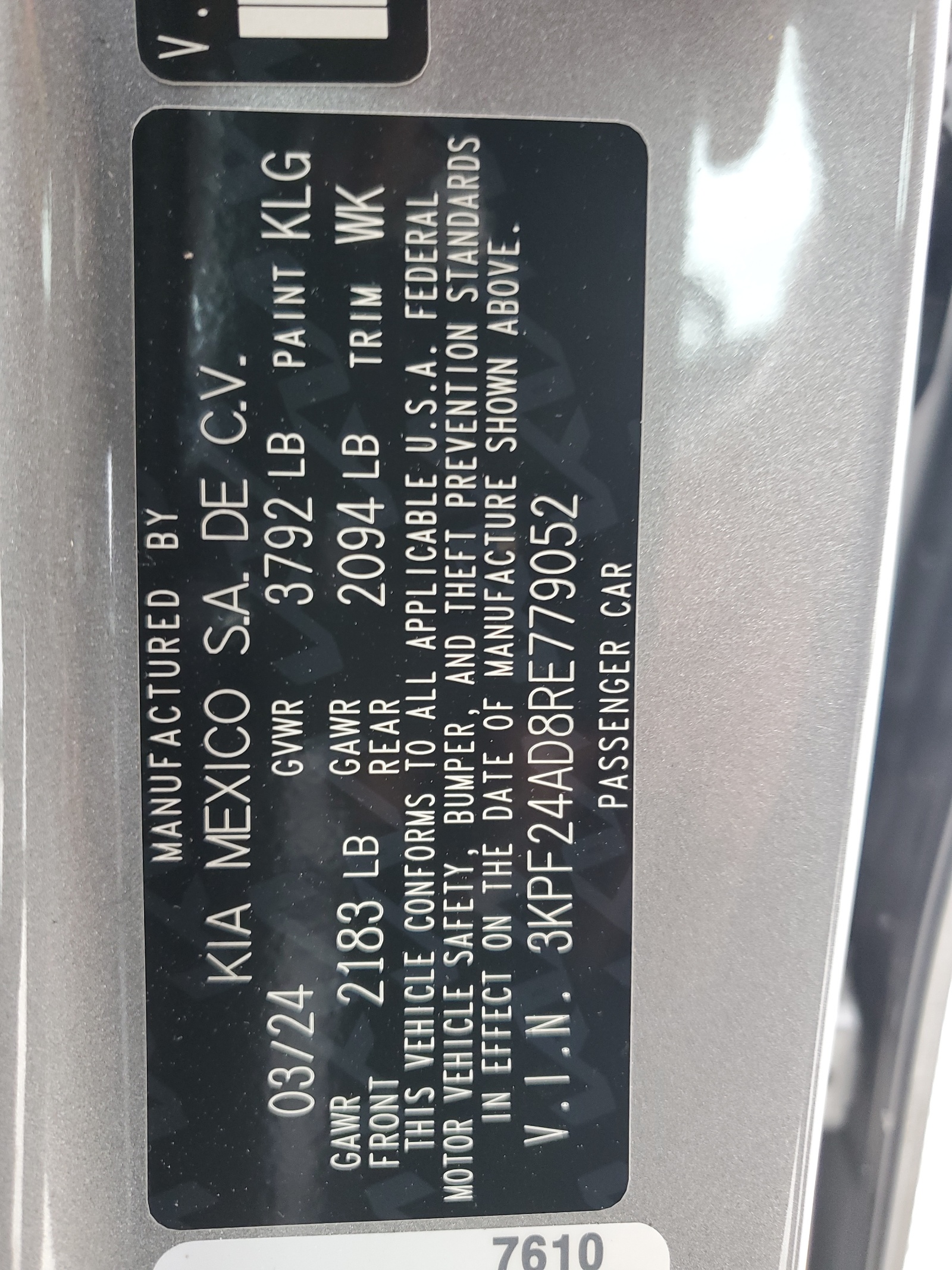 3KPF24AD8RE779052 2024 Kia Forte Lx