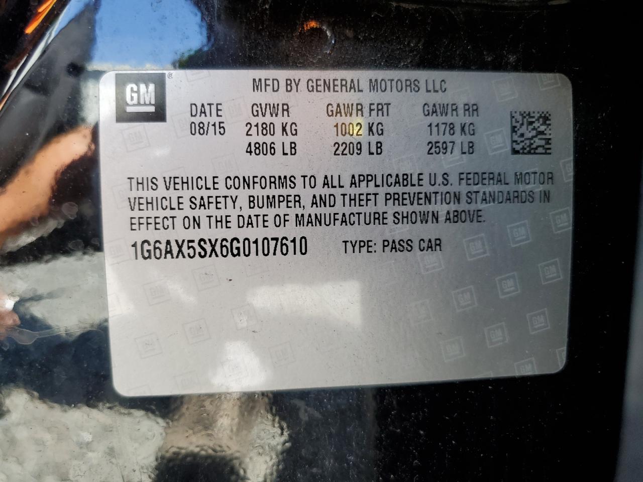 2016 Cadillac Cts Luxury Collection VIN: 1G6AX5SX6G0107610 Lot: 61365304