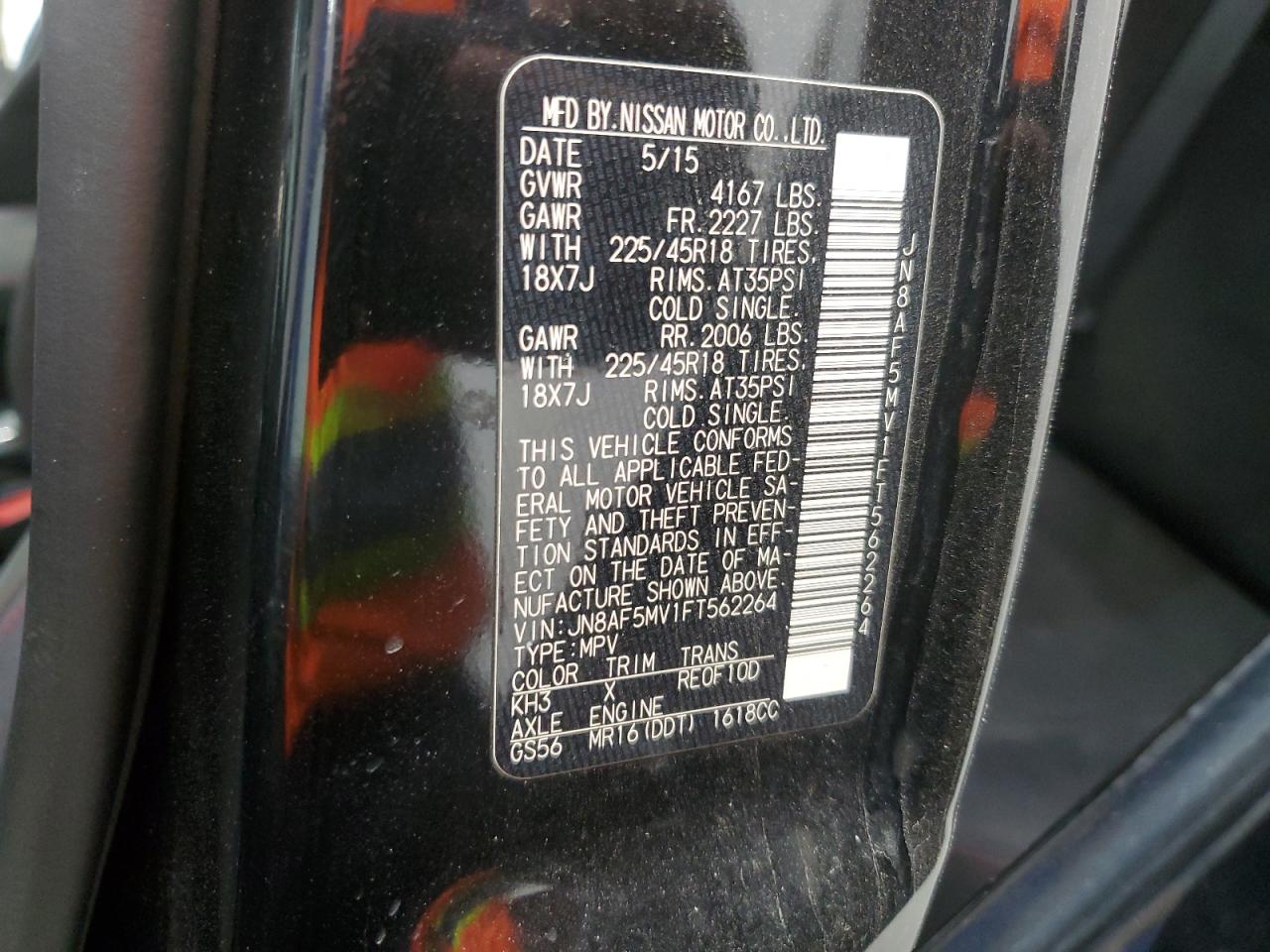 2015 Nissan Juke S VIN: JN8AF5MV1FT562264 Lot: 64117394