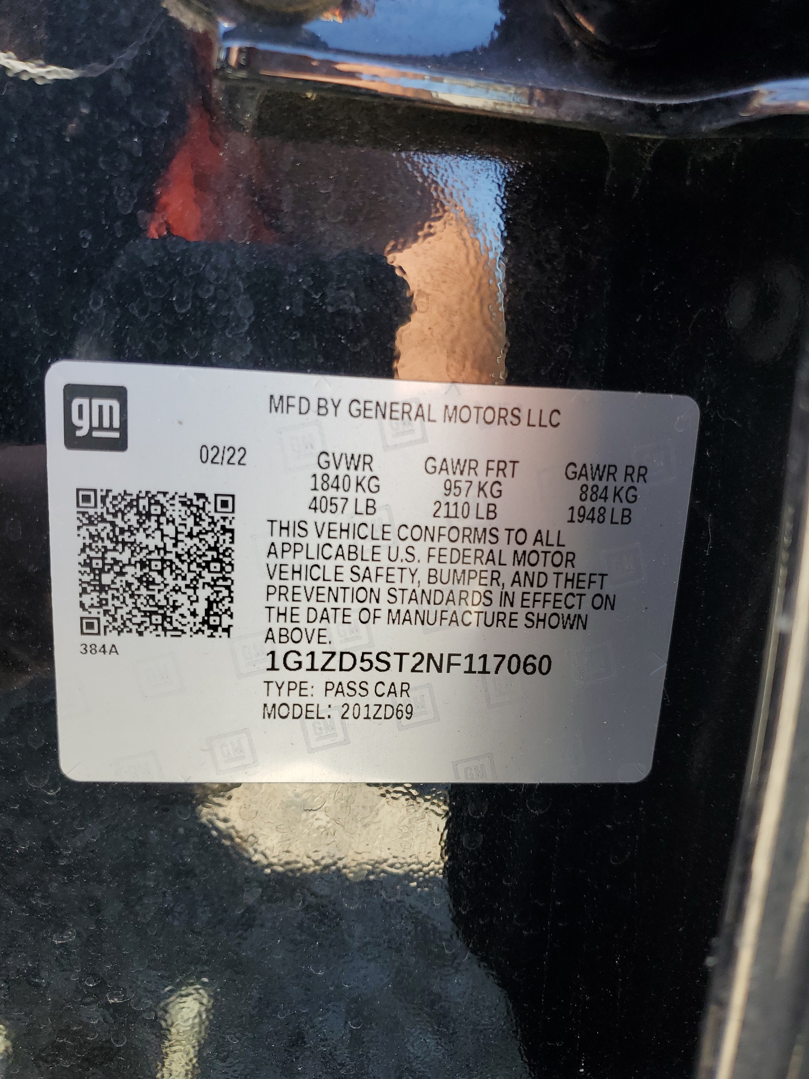 1G1ZD5ST2NF117060 2022 Chevrolet Malibu Lt