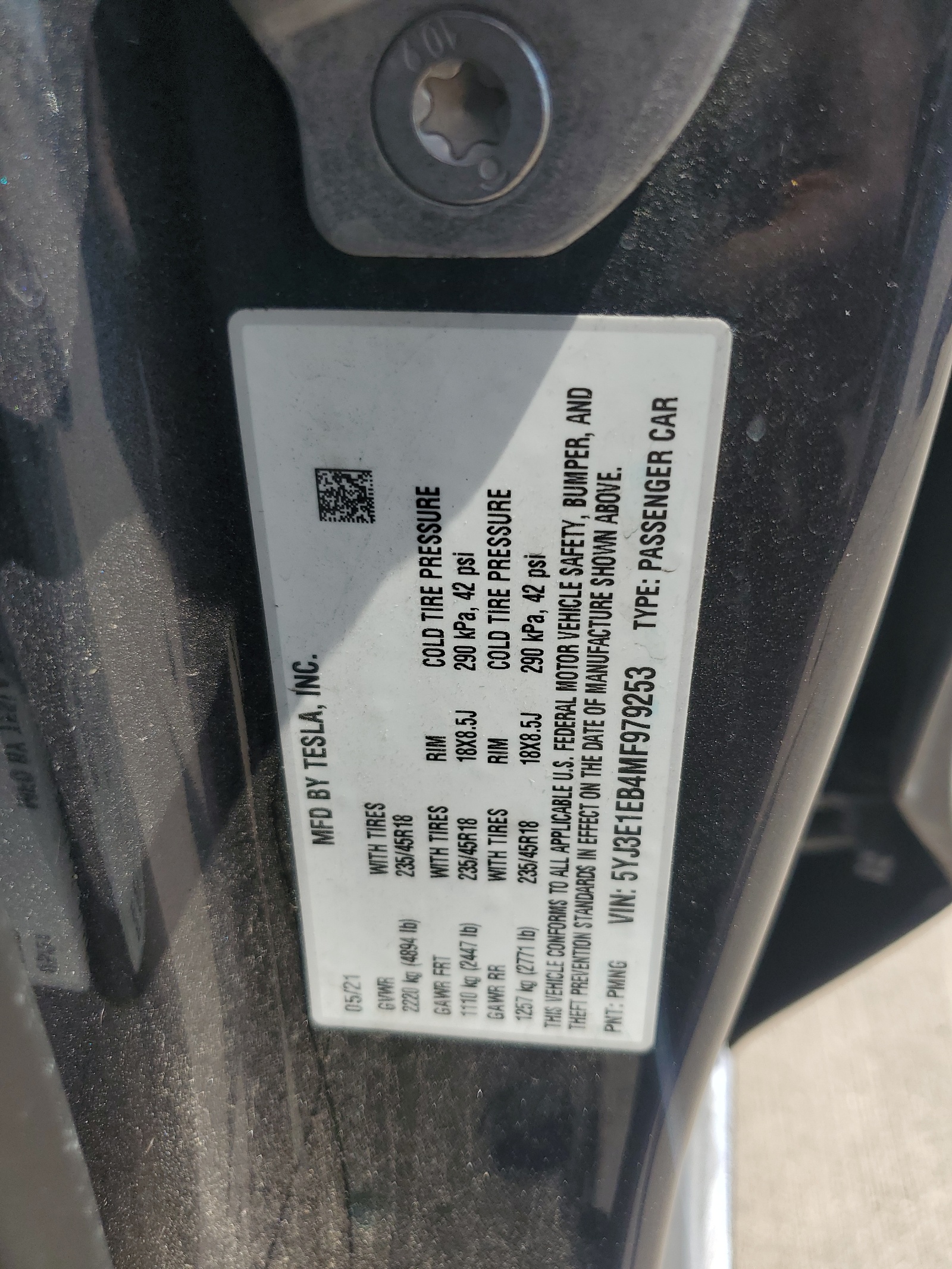 5YJ3E1EB4MF979253 2021 Tesla Model 3