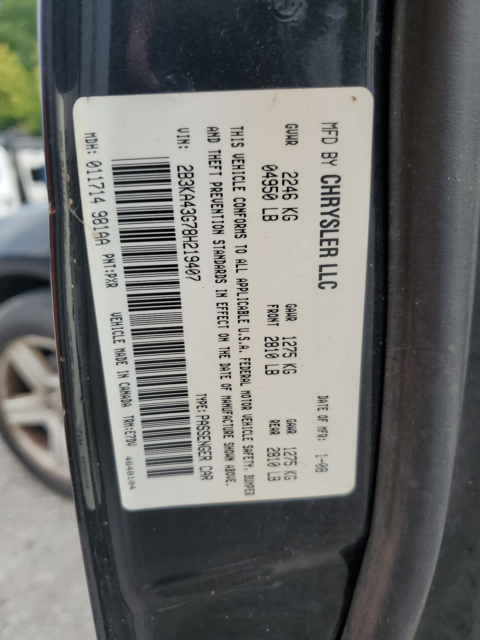 2B3KA43G78H219407 2008 Dodge Charger